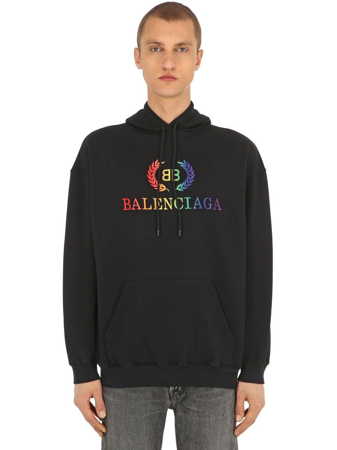 Balenciaga Rainbow Logo Printed Sweatshirt Hoodie in Black for Men - Lyst