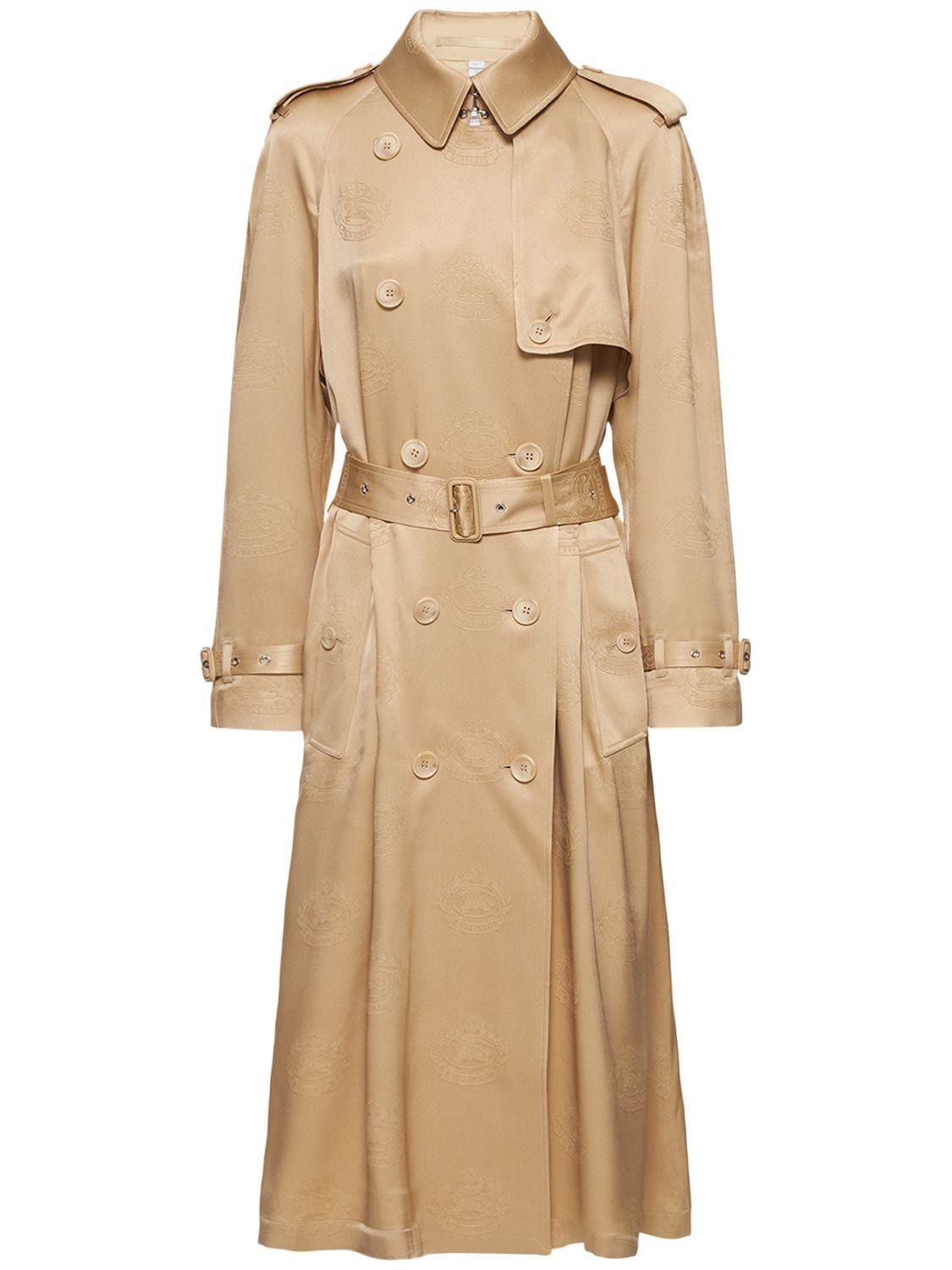 Burberry Pedley Logo Silk Trench Coat in Natural | Lyst