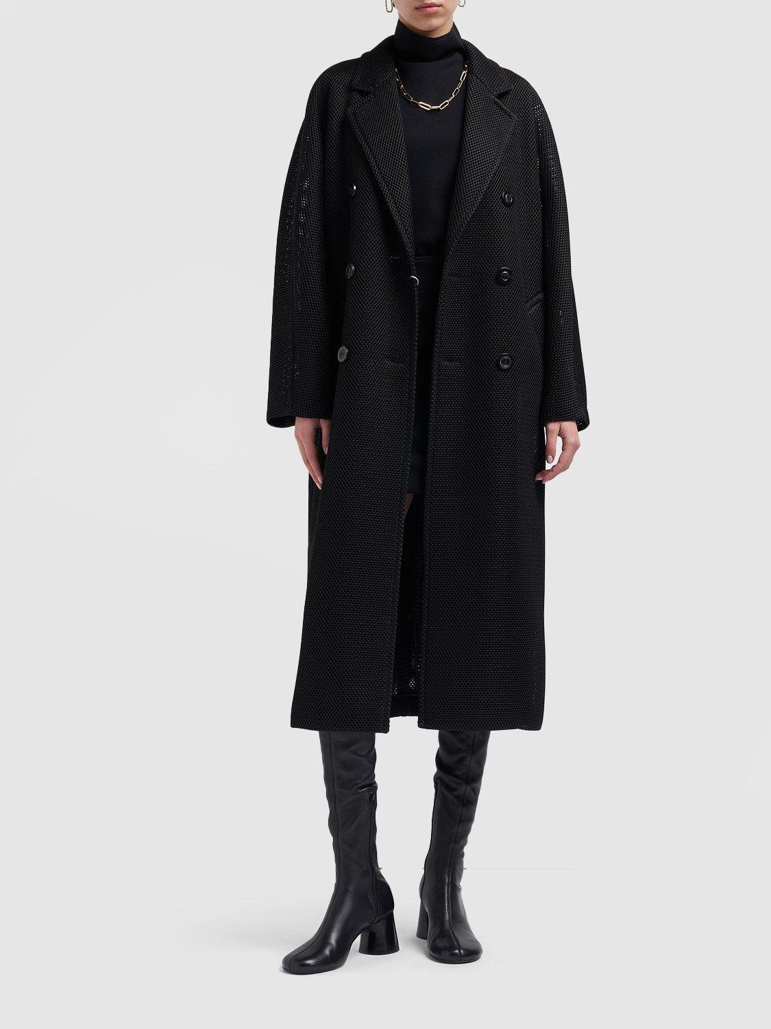 Max Mara Madame1 Double Breasted Mesh Midi Coat in Black | Lyst