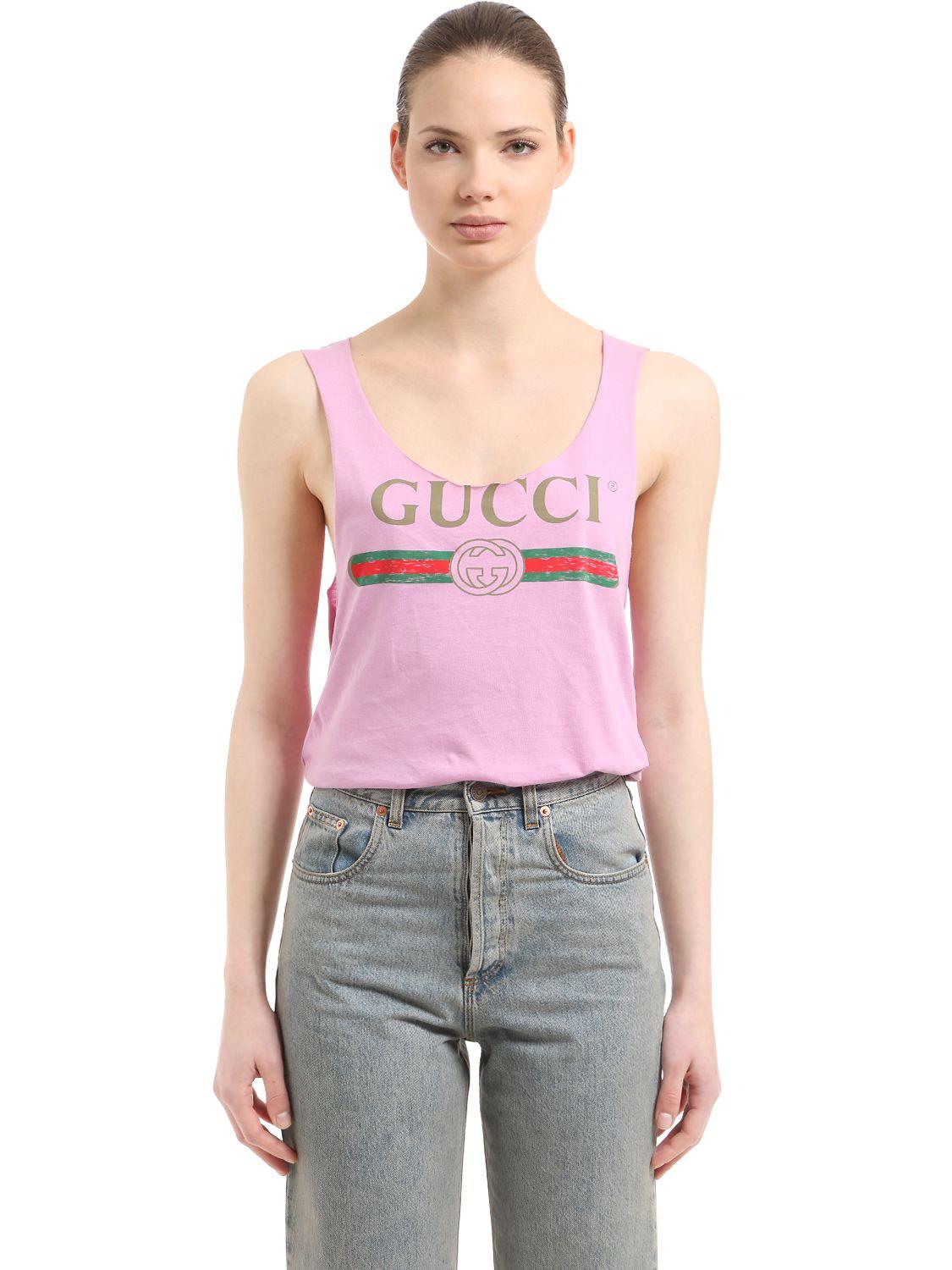 Gucci Logo Cotton Tank Top in Light Pink (Pink) | Lyst