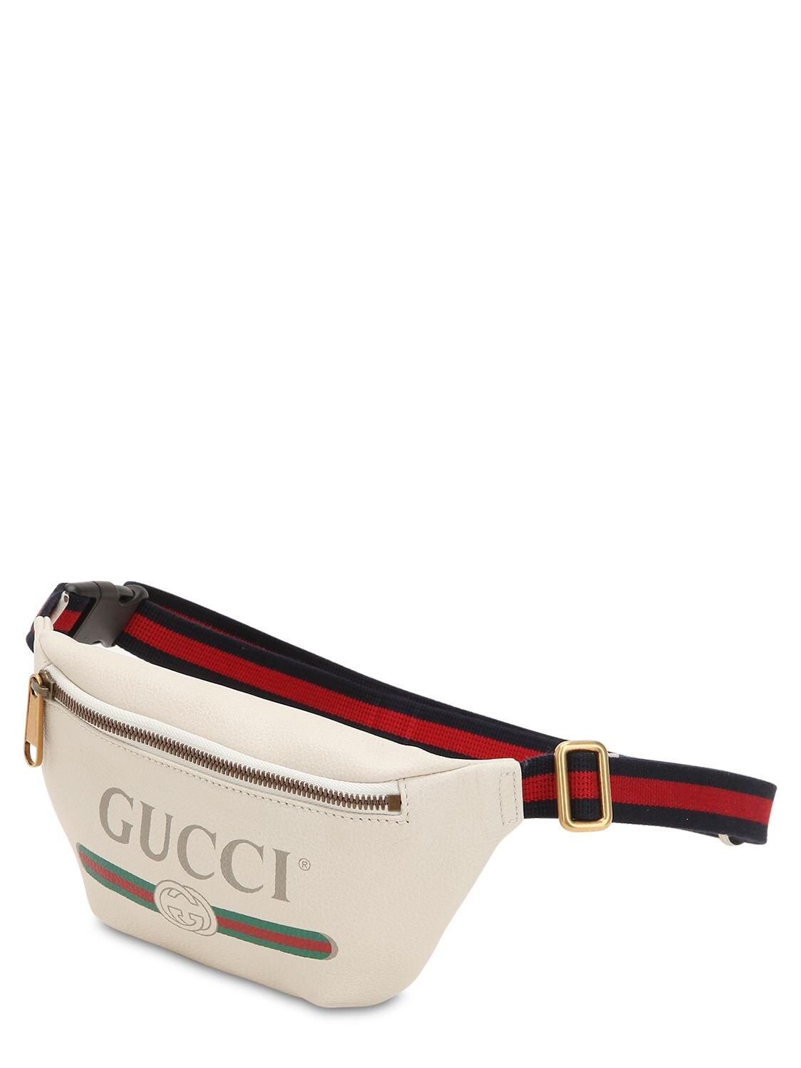 gucci print leather belt bag white