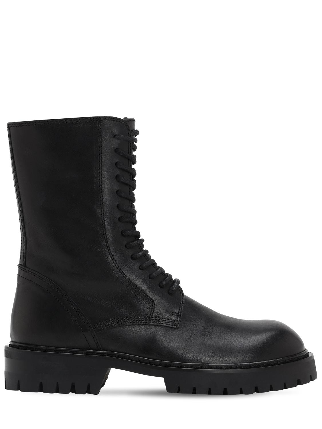 Ann Demeulemeester 30mm Brushed Leather Combat Boots in Black - Lyst