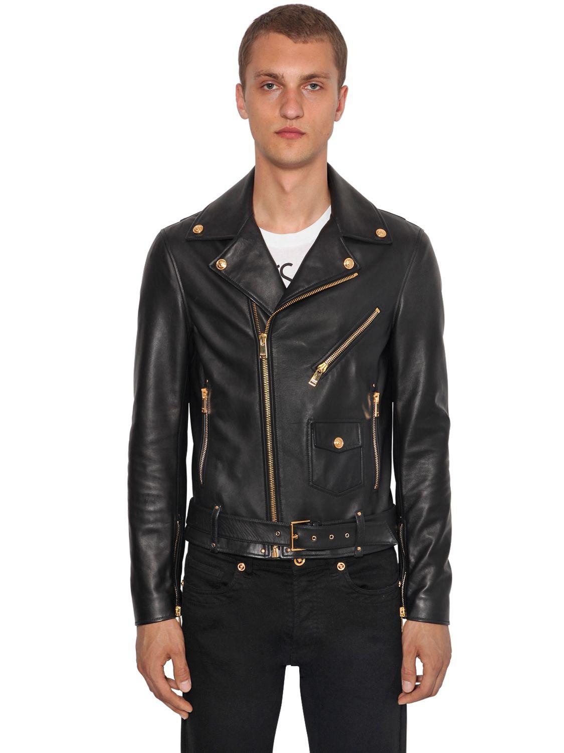 Versace Men's Leather Biker Jacket in Black for Men | Lyst