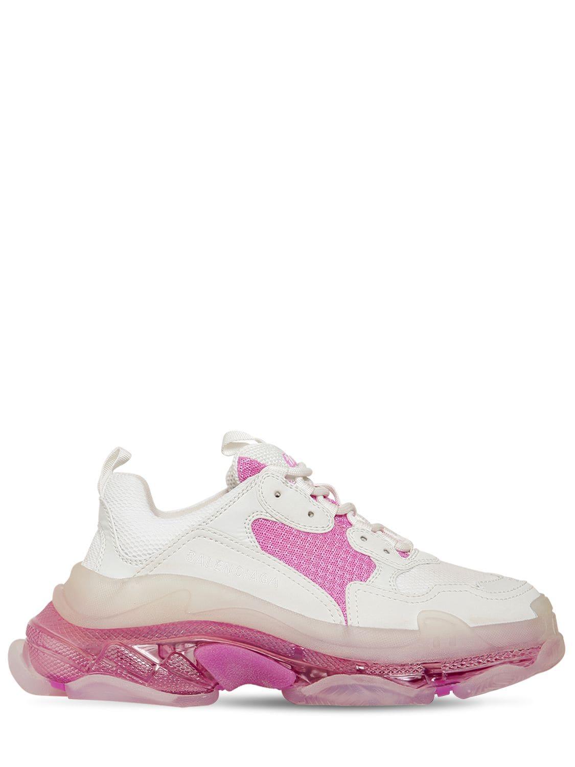 Balenciaga Leather Triple S Clear Sole Sneaker in White Pink (Pink) | Lyst