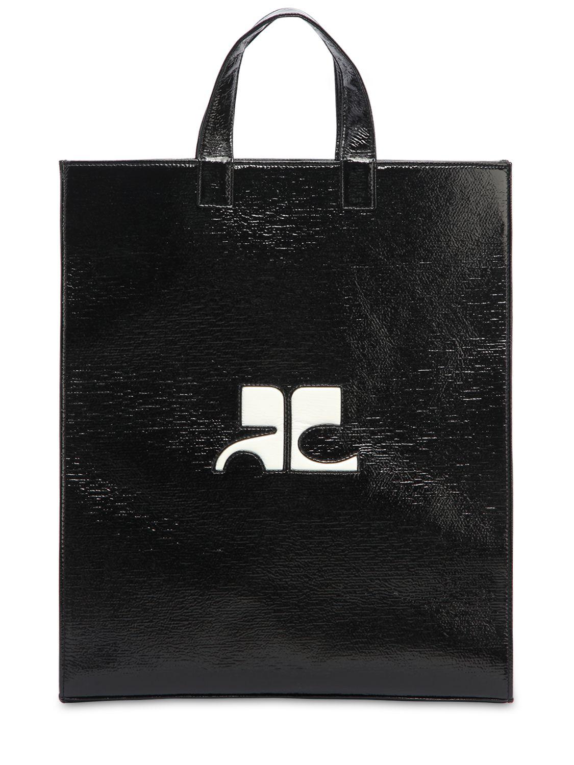 Courreges Logo Patch Vinyl Tote Bag in Black