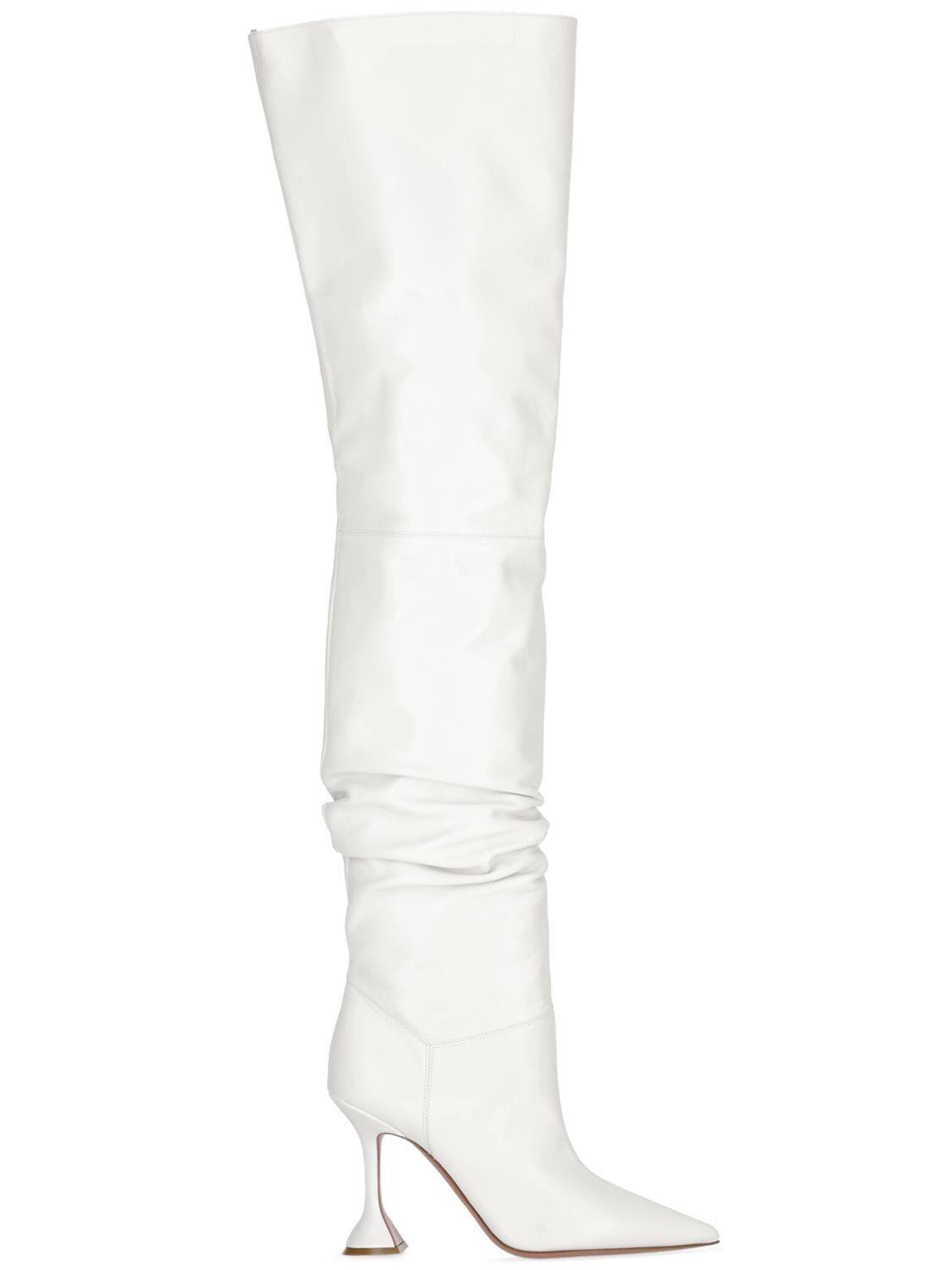 AMINA MUADDI 95mm Olivia Leather Overtheknee Boots in White Lyst