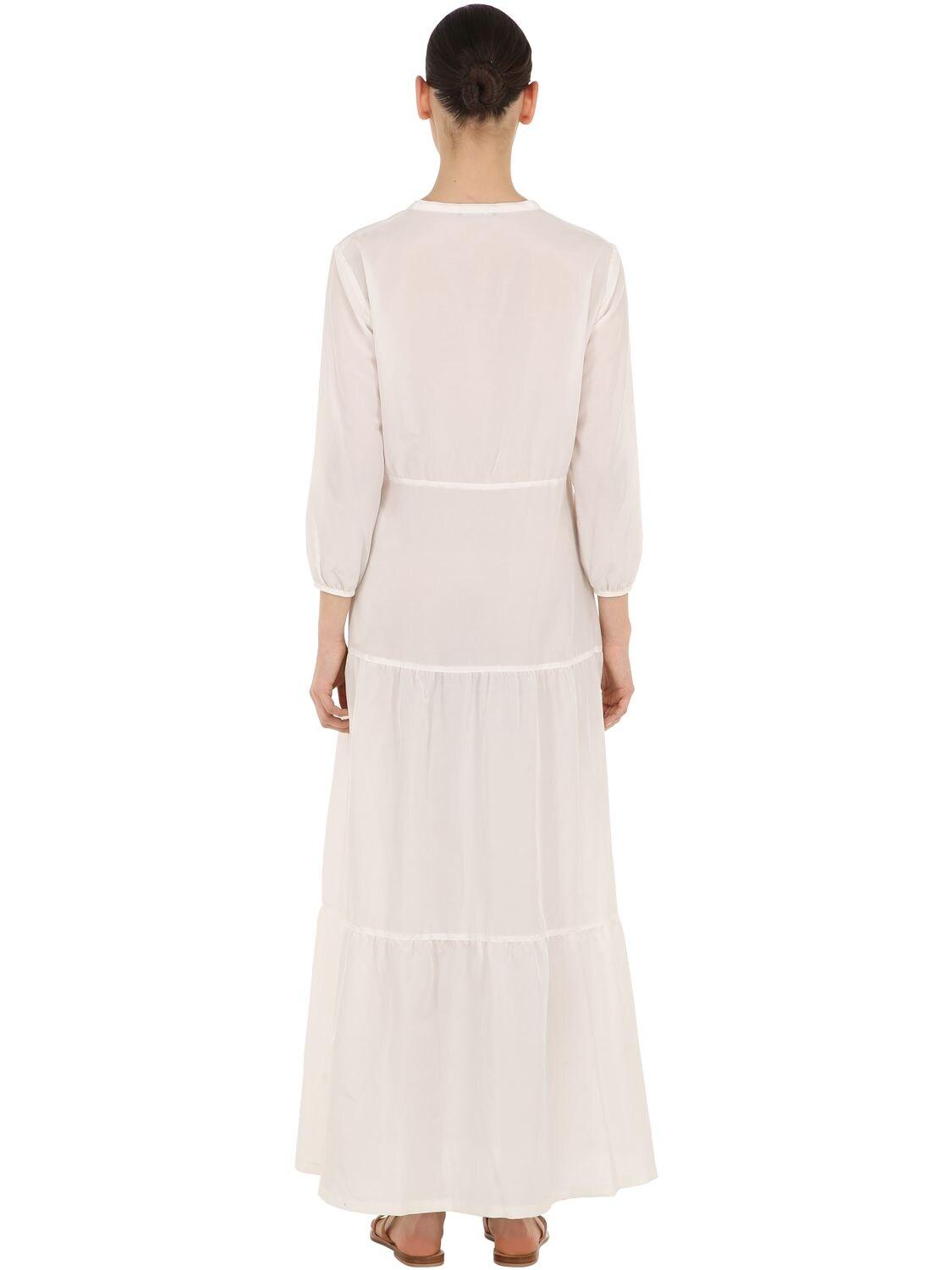 Laura Urbinati Long Tiered Poplin & Silk Dress in White - Lyst