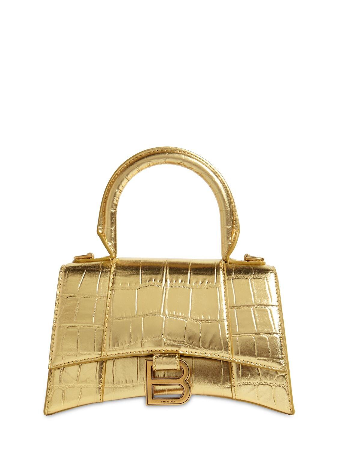 Balenciaga Hour Top Handle Xs Bag In Gold Metallized Embossed Croc Calfskin  in Metallic | Lyst