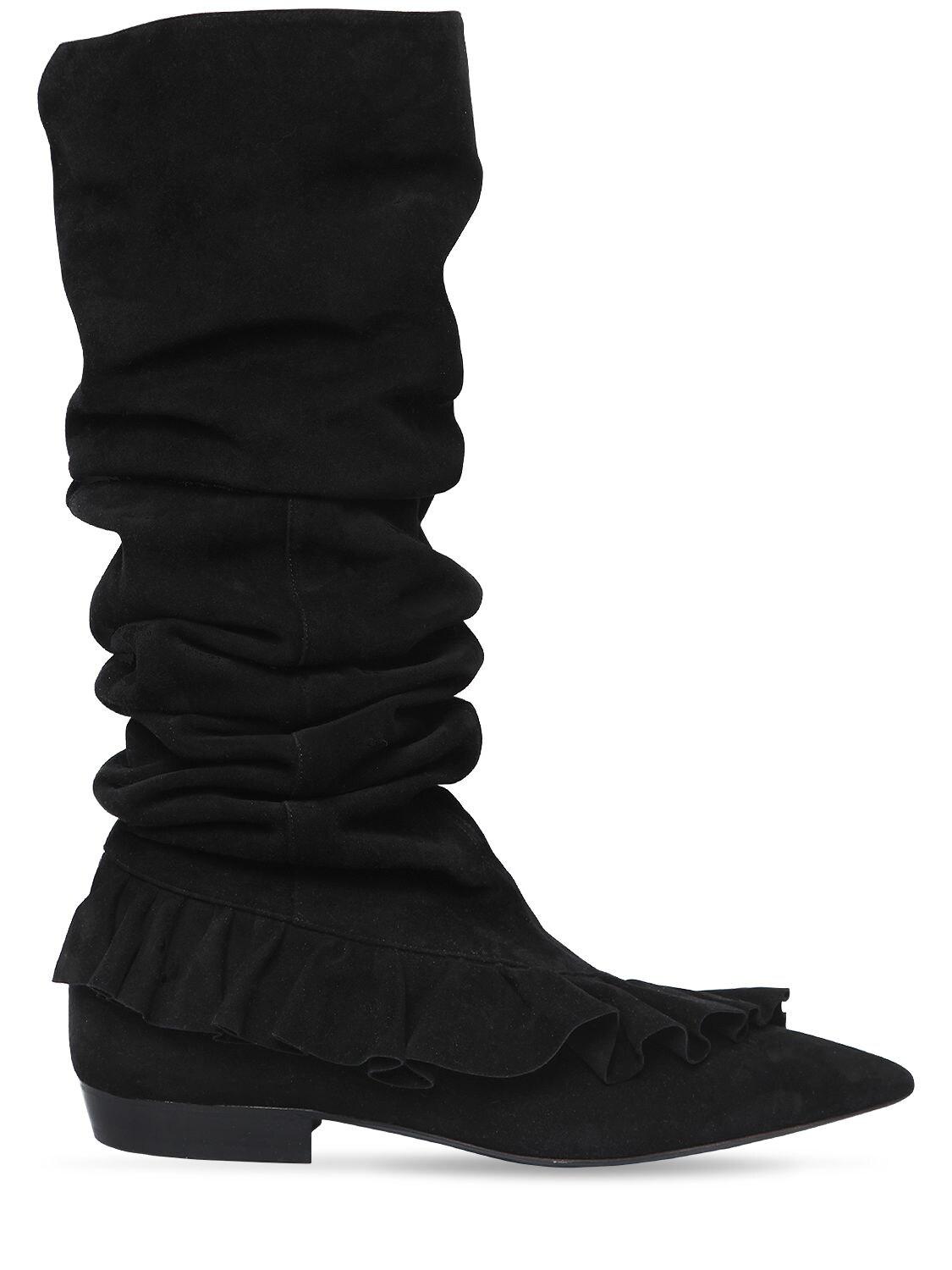 JW Anderson 10mm Ruffle Suede Boots in Black - Save 22% - Lyst