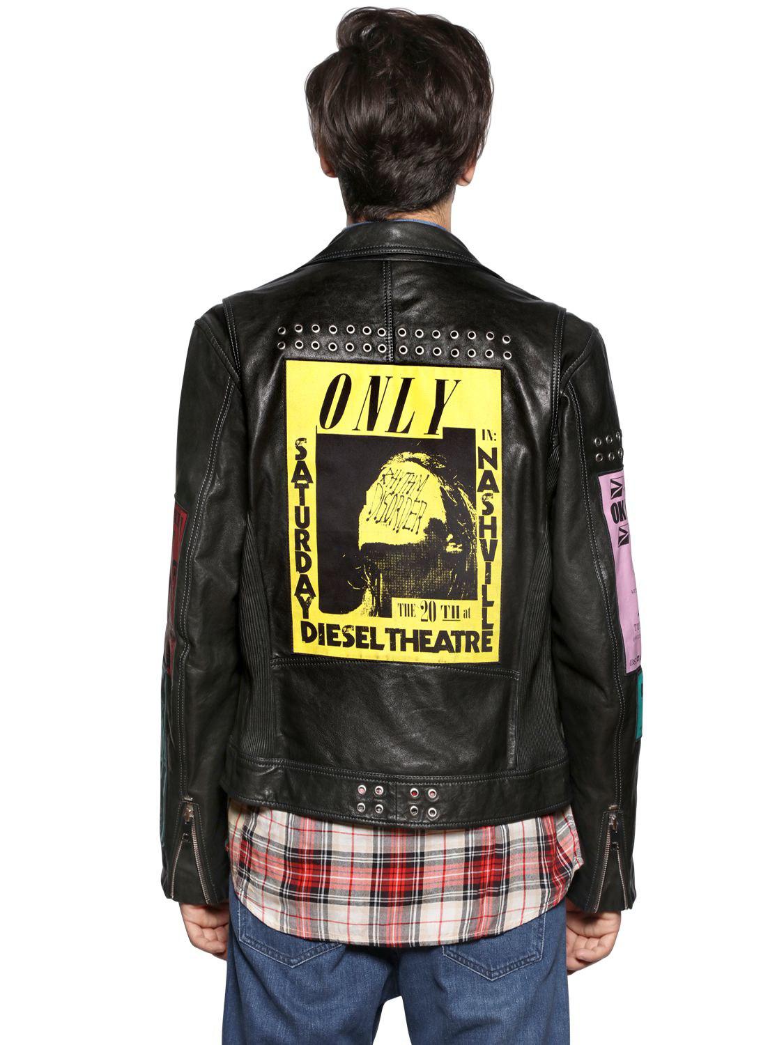 DIESEL Leather Biker Jacket W/ Patches & Studs in Black for Men - Lyst