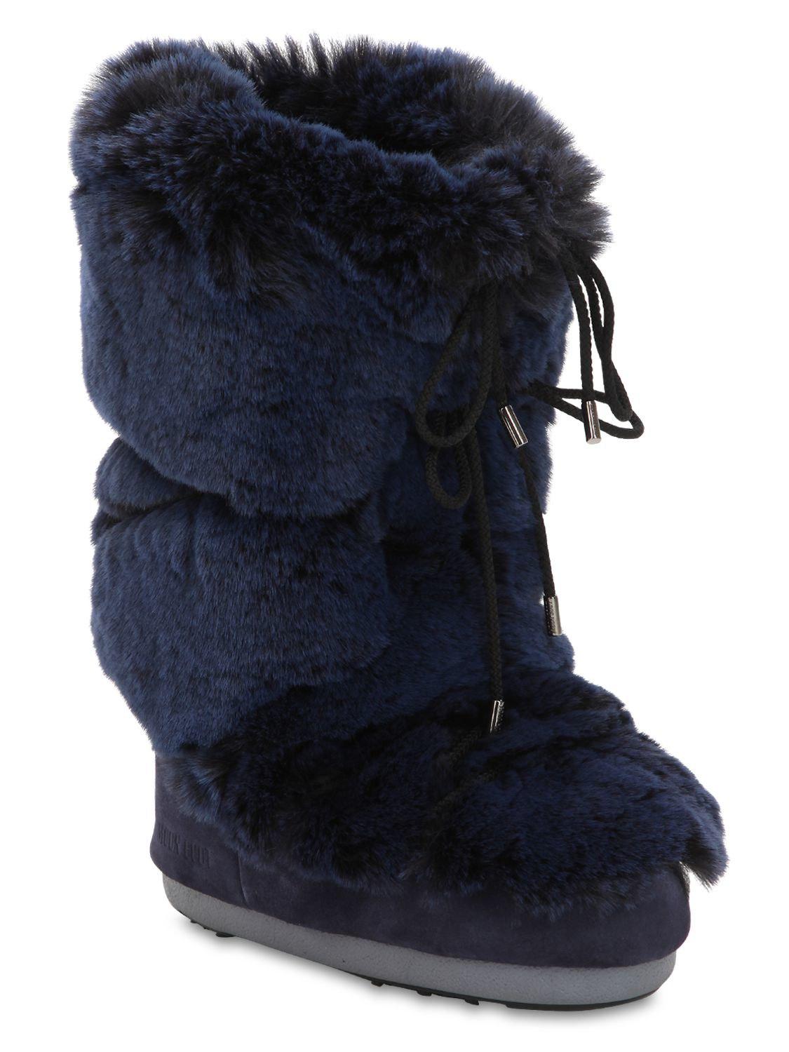 Moon Boot Faux Fur Snow Boots in Navy 