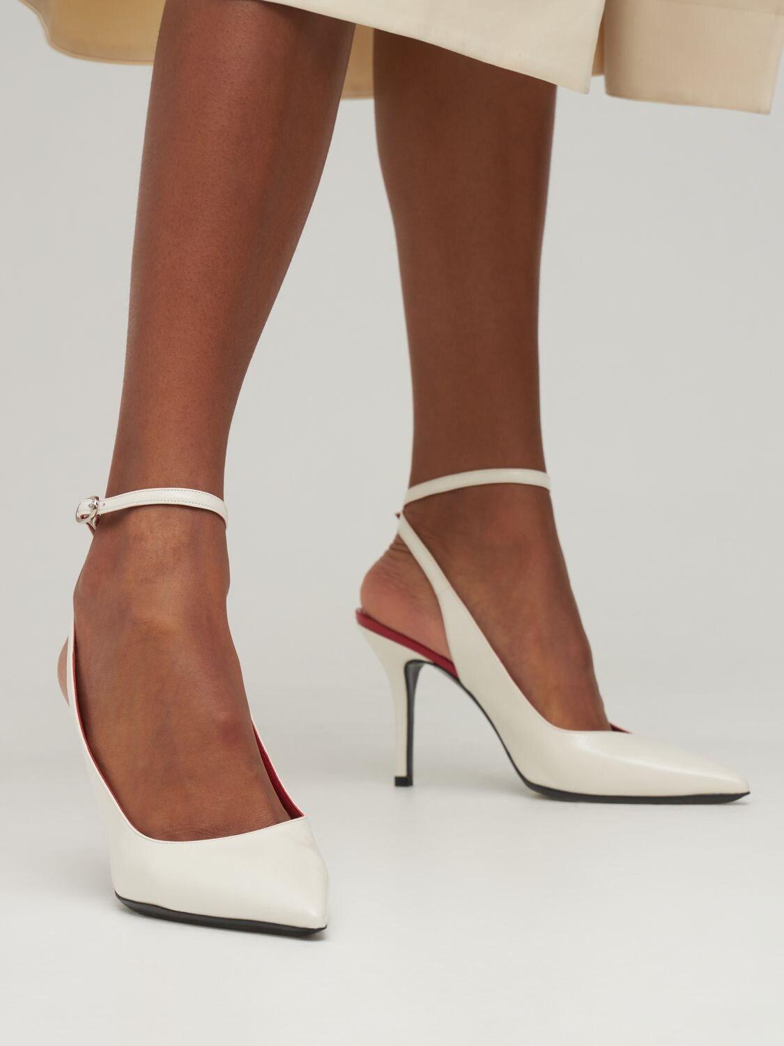 BY FAR 100mm Alena Patent Grained Leather Pumps in White | Lyst