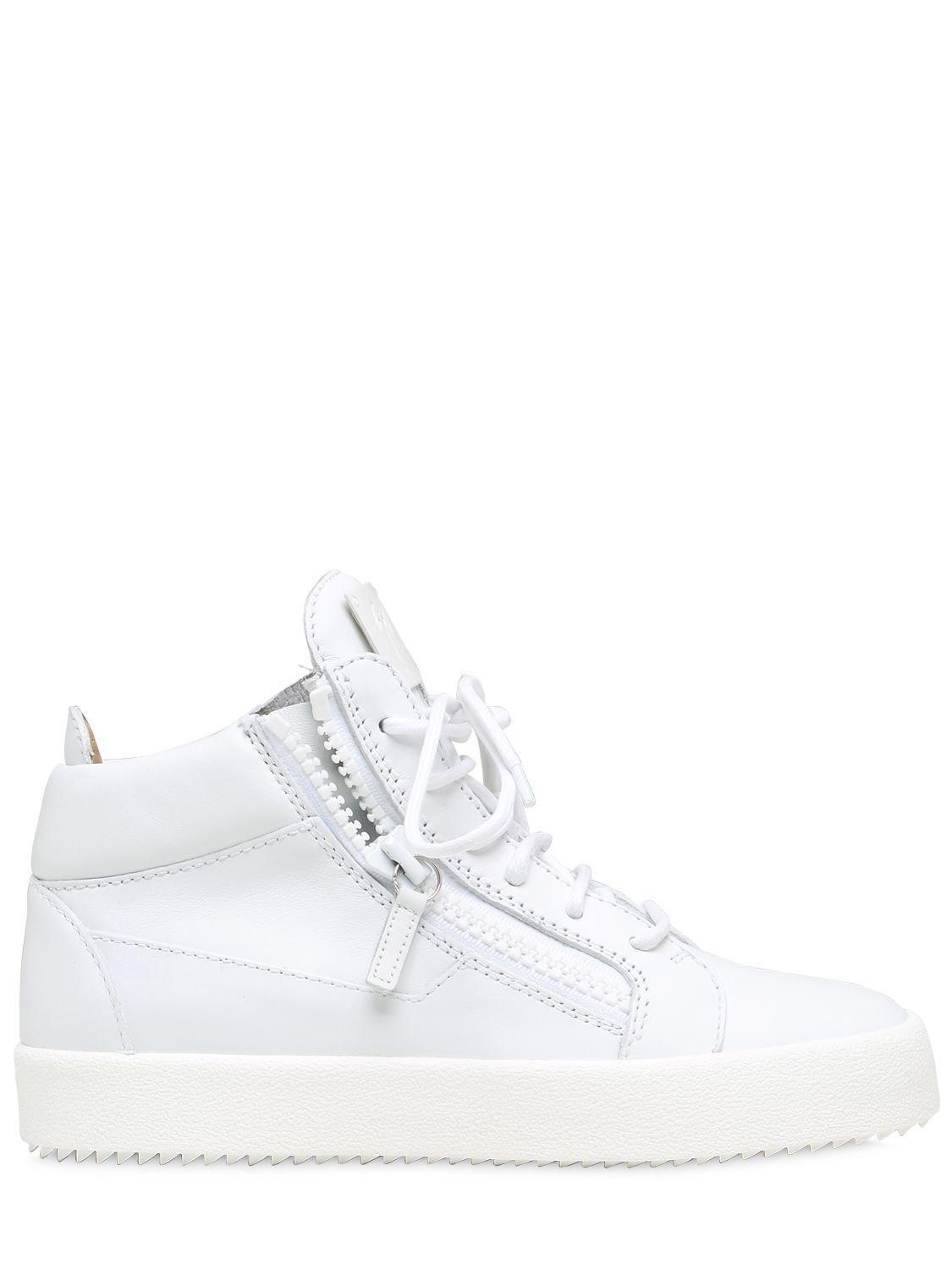Lyst - Giuseppe Zanotti 20mm Leather Mid Top Sneakers in White