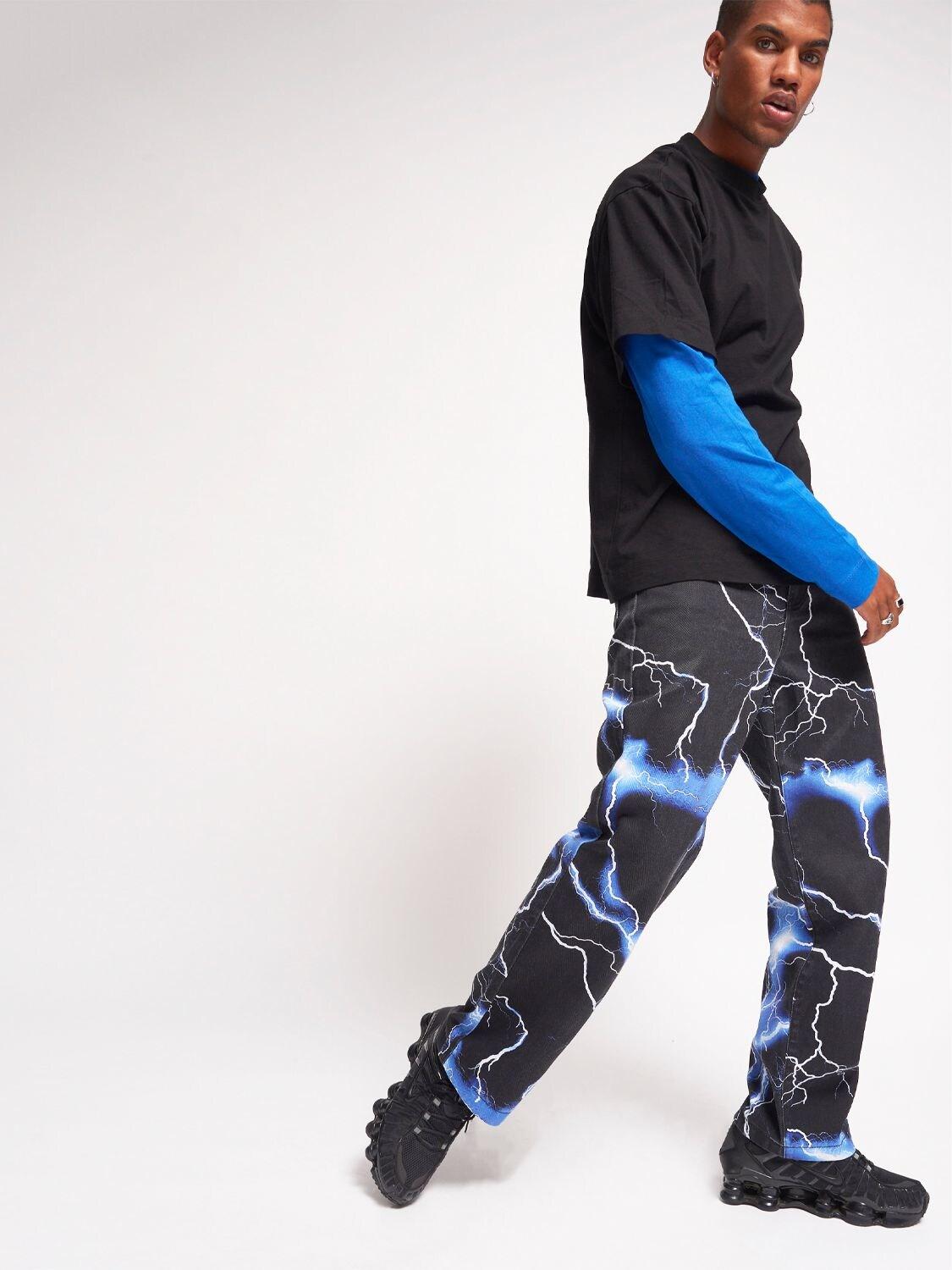 Jaded London Lightning Bolt Printed Jeans in Black for Men | Lyst