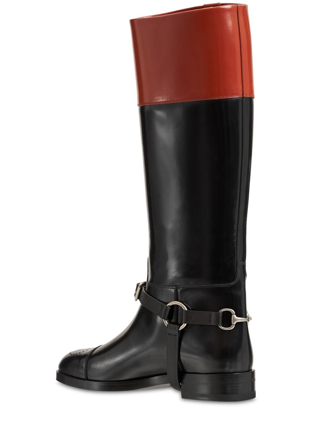 Gucci 20mm Zelda Tall Leather Boots in Black/Brown (Black) | Lyst