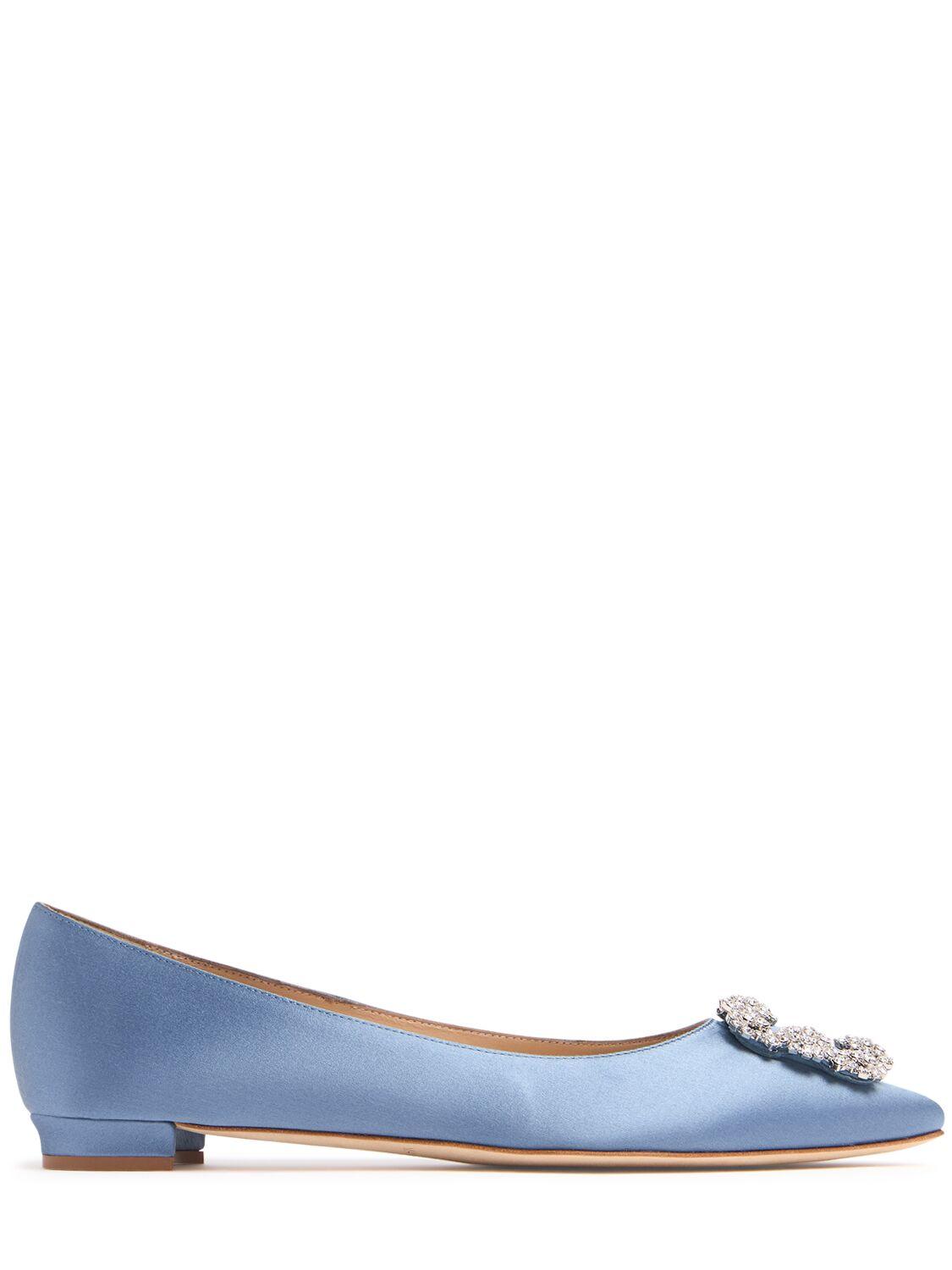 Manolo Blahnik レディース ブルー Hangisi サテンフラットシューズ 