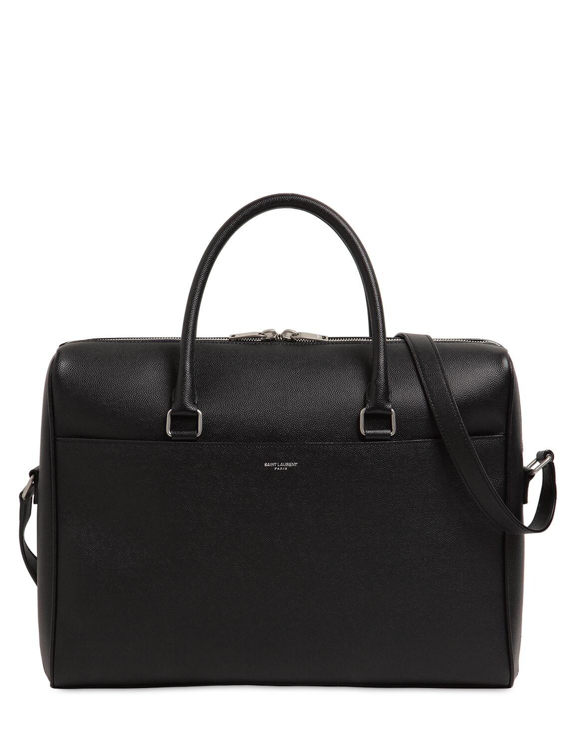 Saint Laurent Duffle Portedocuments En Cuir Embossé Grain De Poudre in