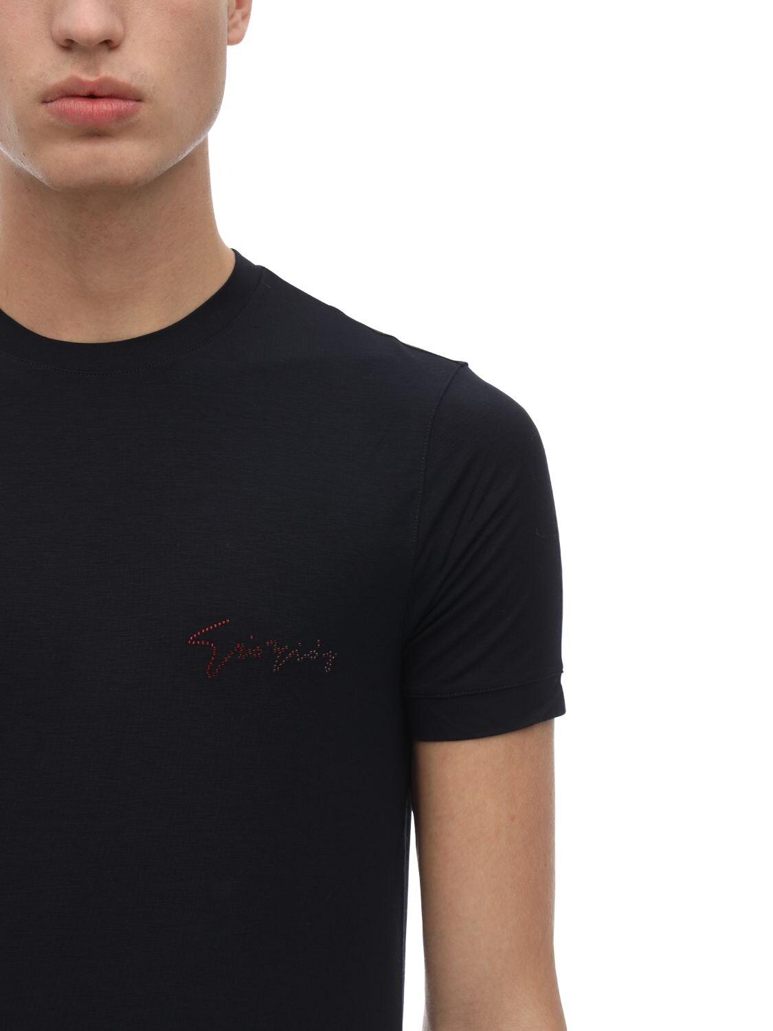T-shirt En Jersey De Viscose De Bambou Stretch Avec Broderie Ga Giorgio Armani pour homme en coloris Noir Homme T-shirts T-shirts Giorgio Armani 