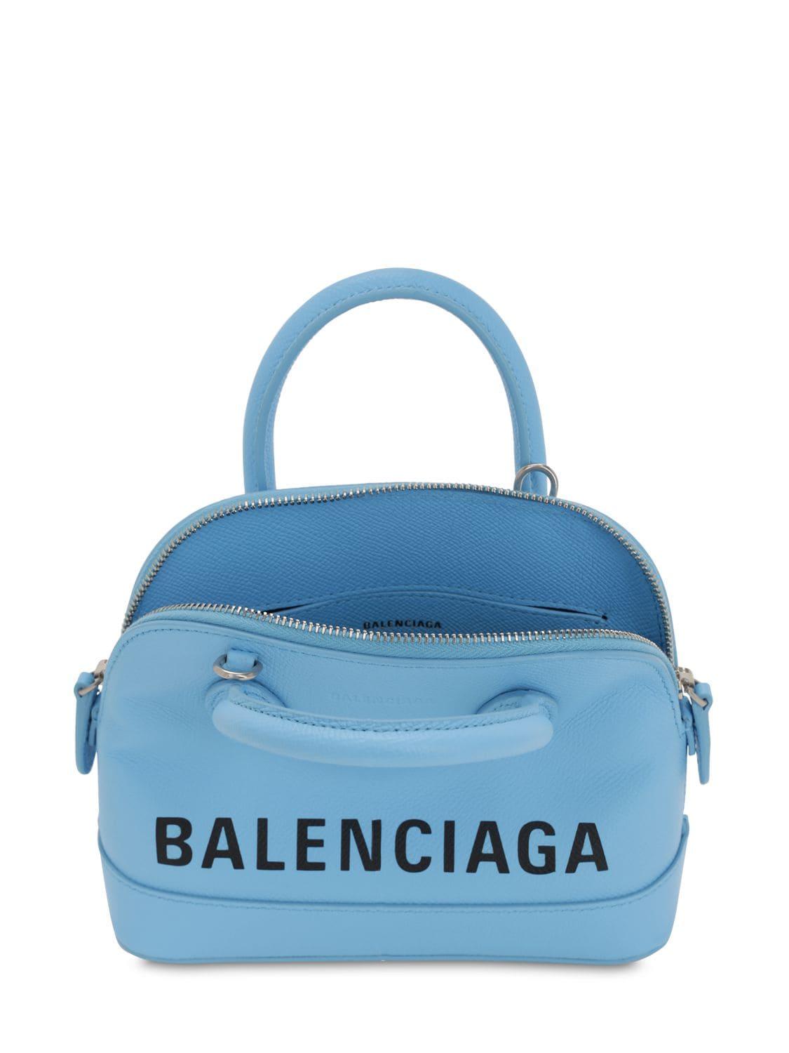 Balenciaga - Authenticated Ville Top Handle Handbag - Leather Blue Gingham for Women, Very Good Condition