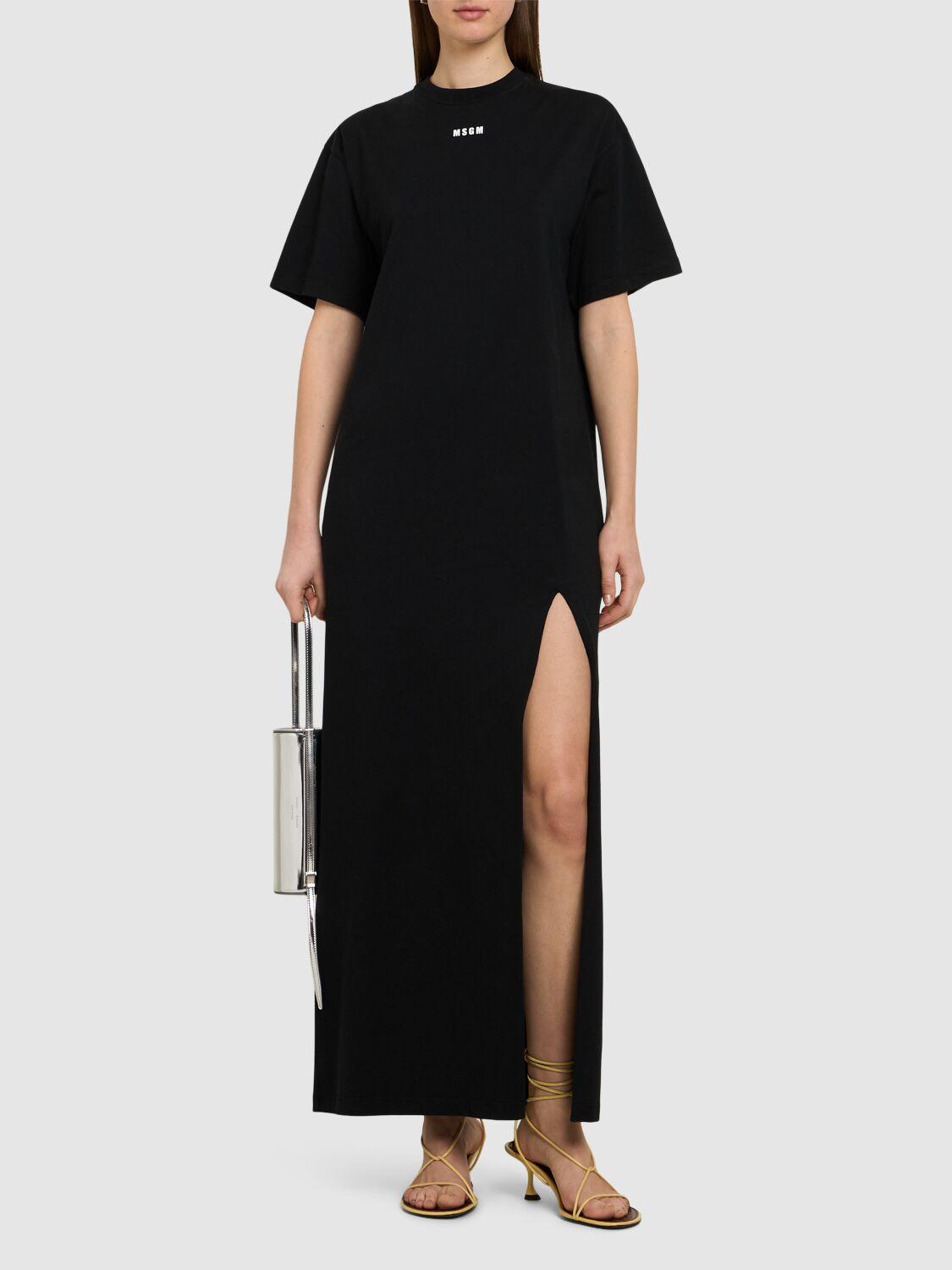 MSGM Cotton Jersey Long Dress in Black | Lyst