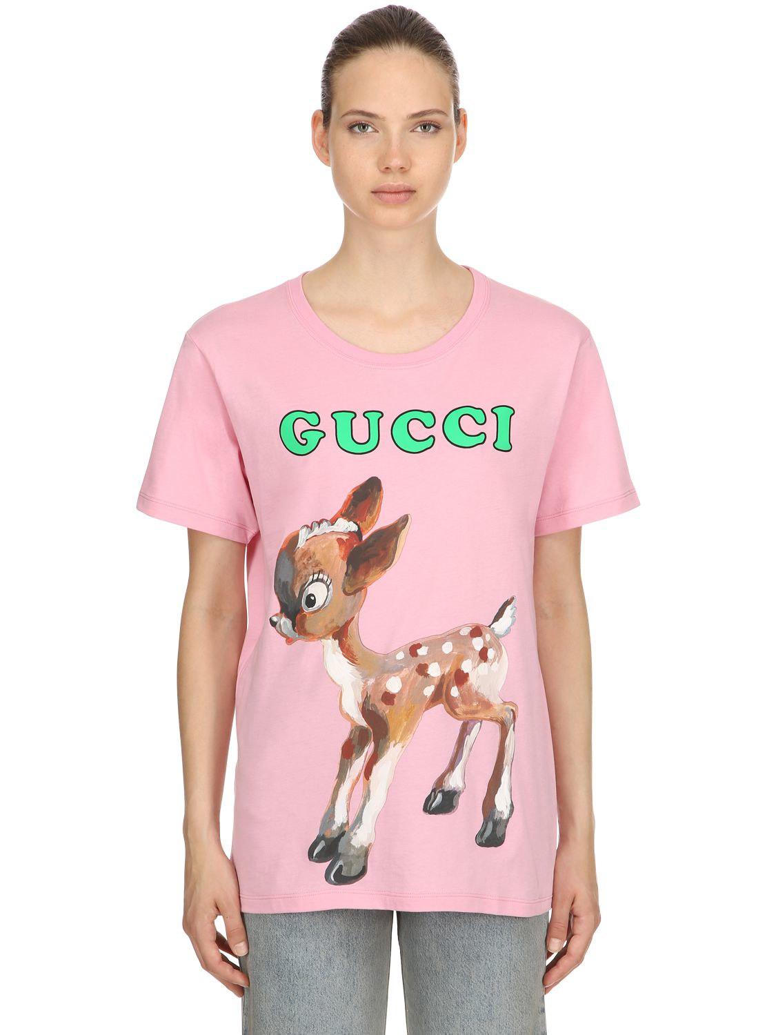 Gucci Bambi Printed Cotton Jersey T-shirt in Pink | Lyst