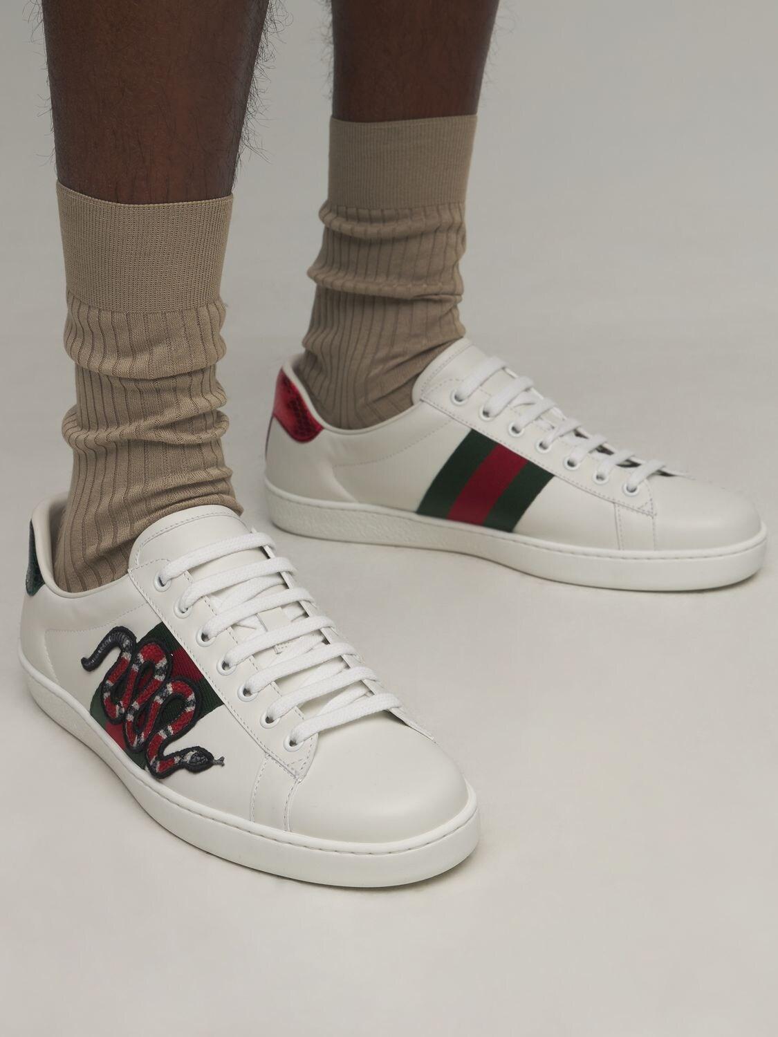 Gucci Leather Ace Embroidered Sneaker in White for Men - Save 47% | Lyst