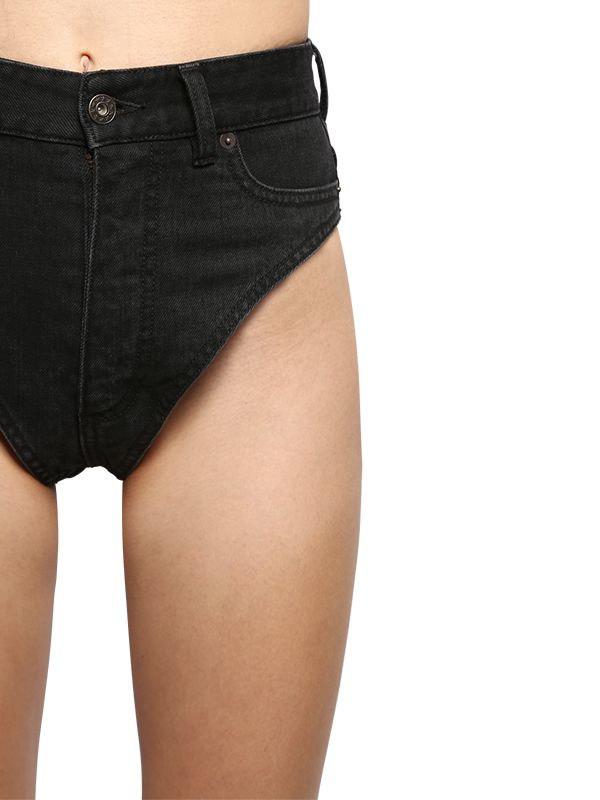 Y. Project Cotton Denim Hi-cut Shorts in Black - Lyst