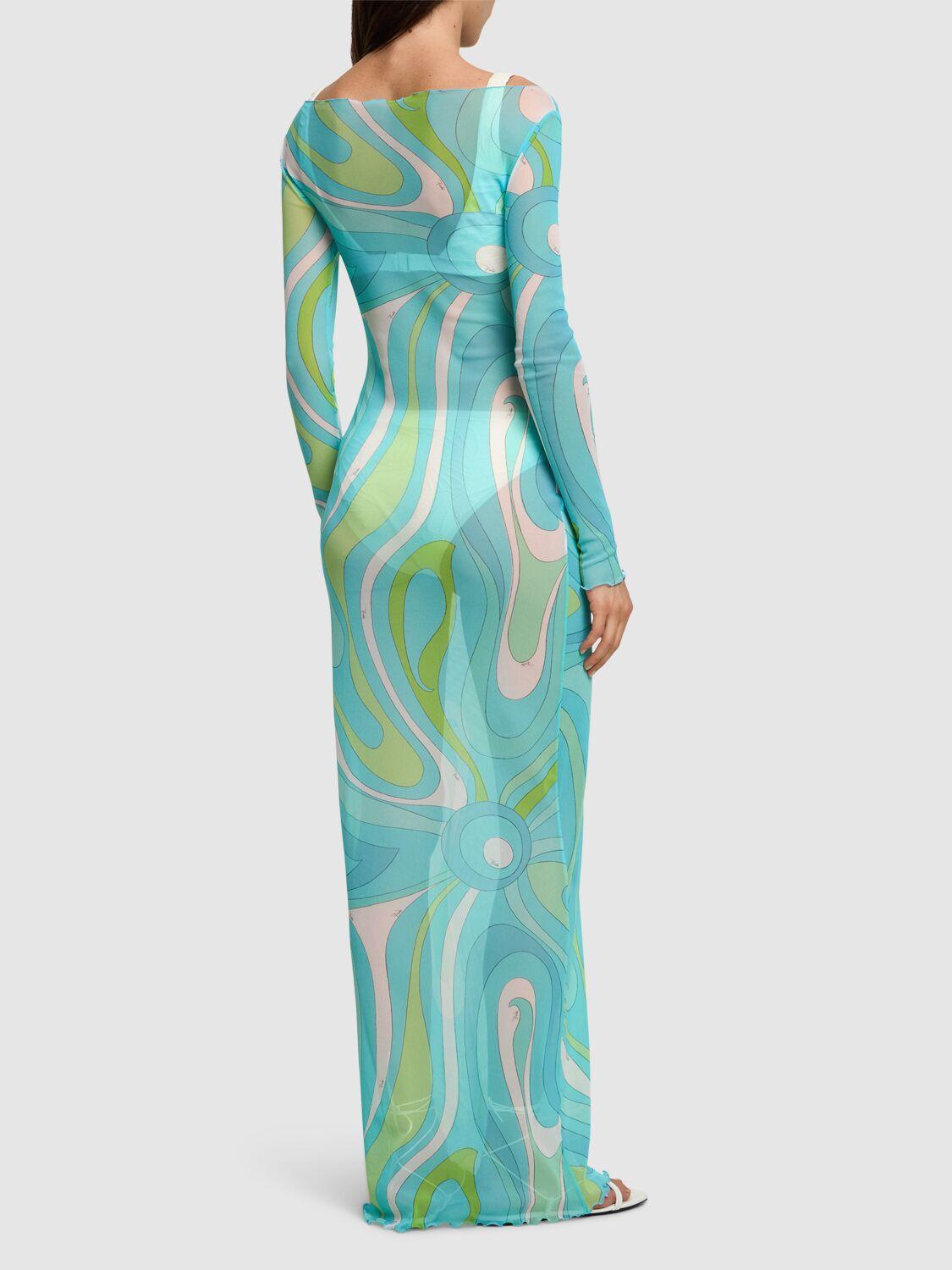 Emilio Pucci Marmo Mesh Maxi Dress in Blue | Lyst