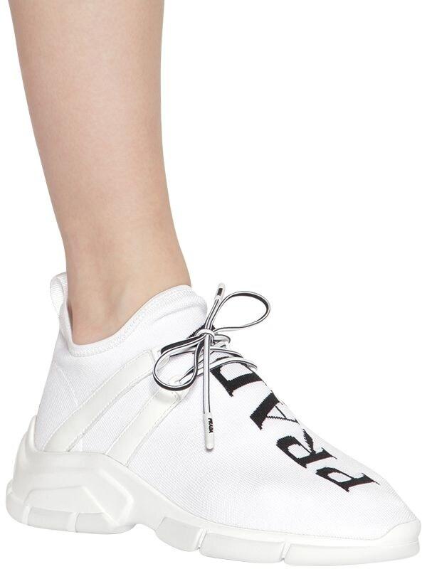 Prada 30mm Knit Sock Sneakers in White | Lyst