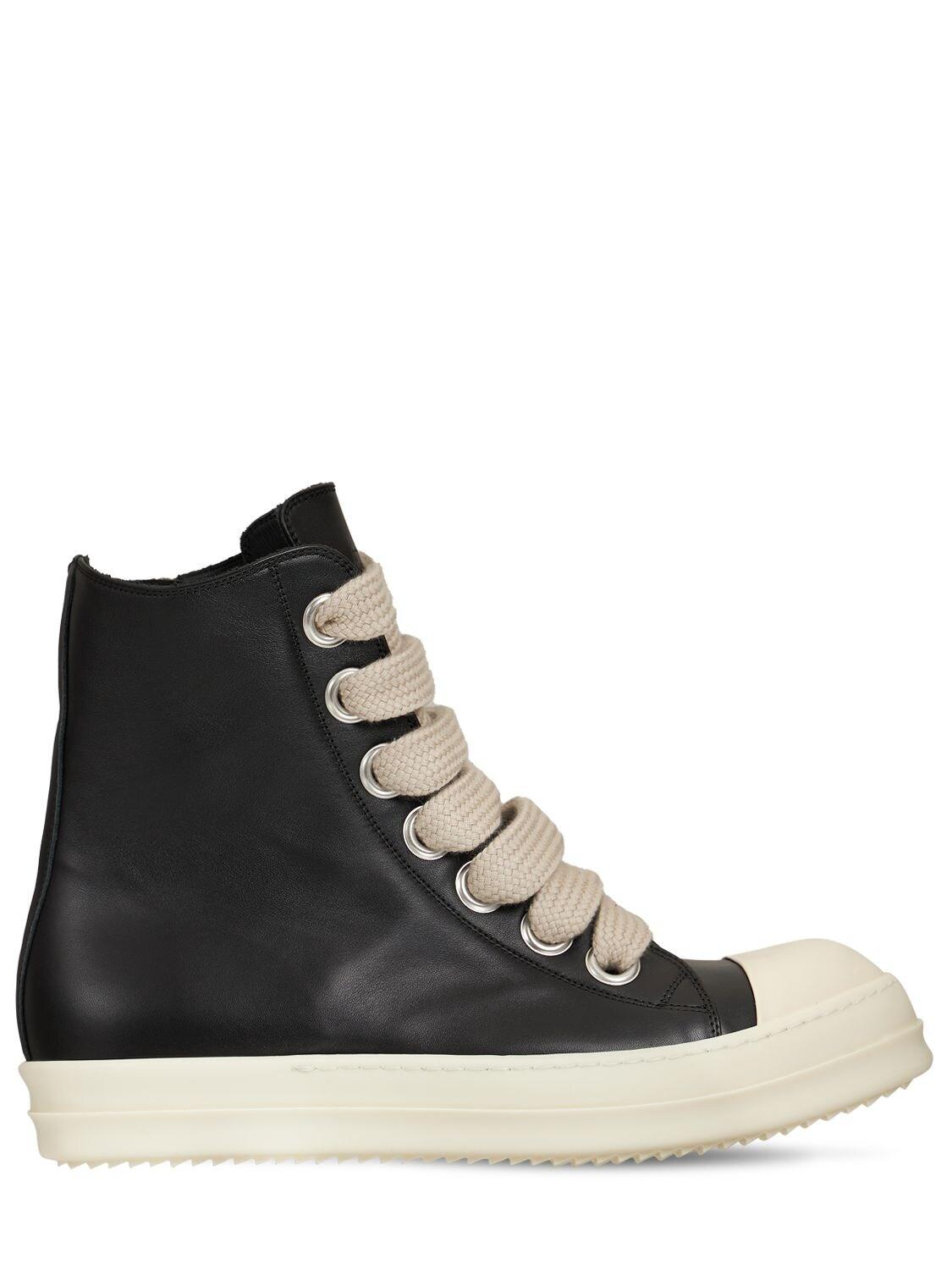 Rick Owens Jumbo Laces High Top Leather Sneakers in Black for Men | Lyst