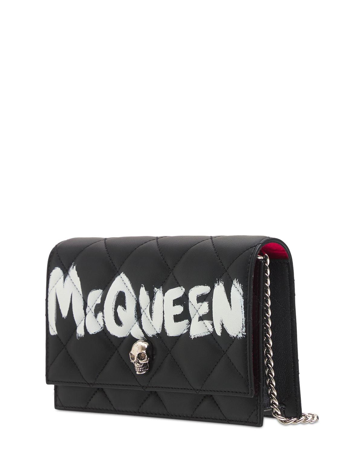 McQueen Small Skull Graffiti Quilted Leather Bag in Black | Lyst