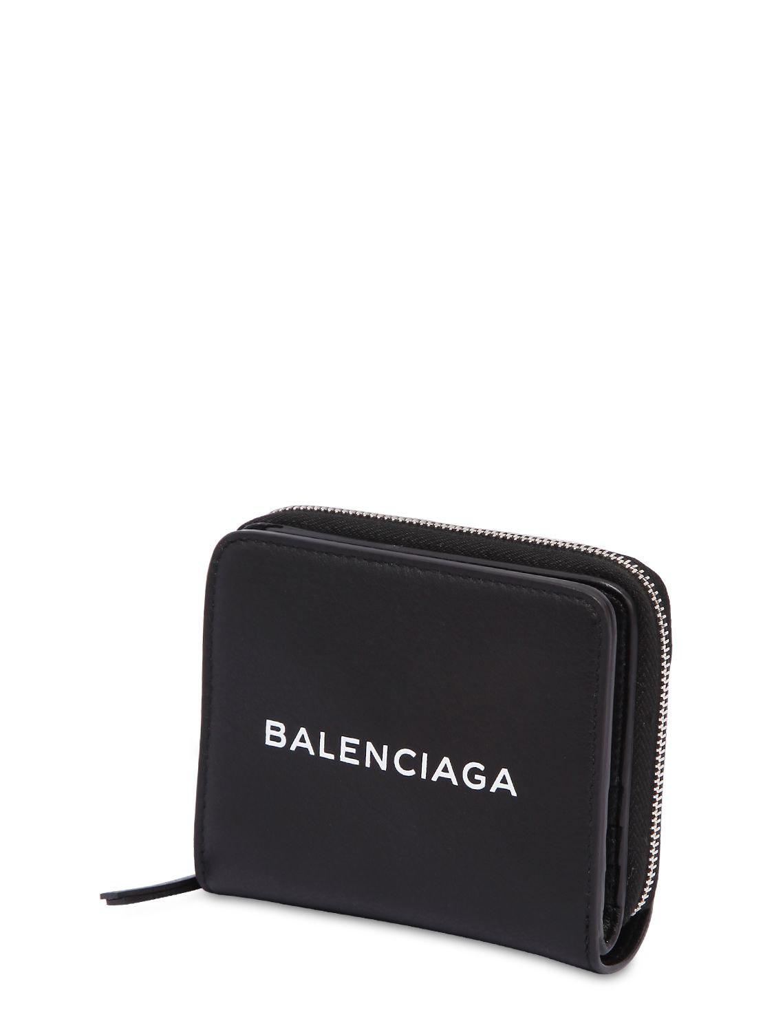Balenciaga Small Zip Around Leather Wallet in Black | Lyst