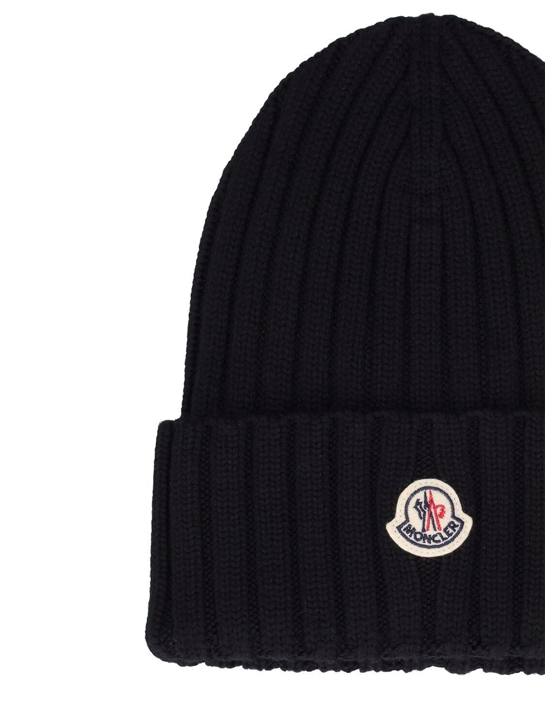 Moncler Knitted Wool Hat in Black (Blue) | Lyst