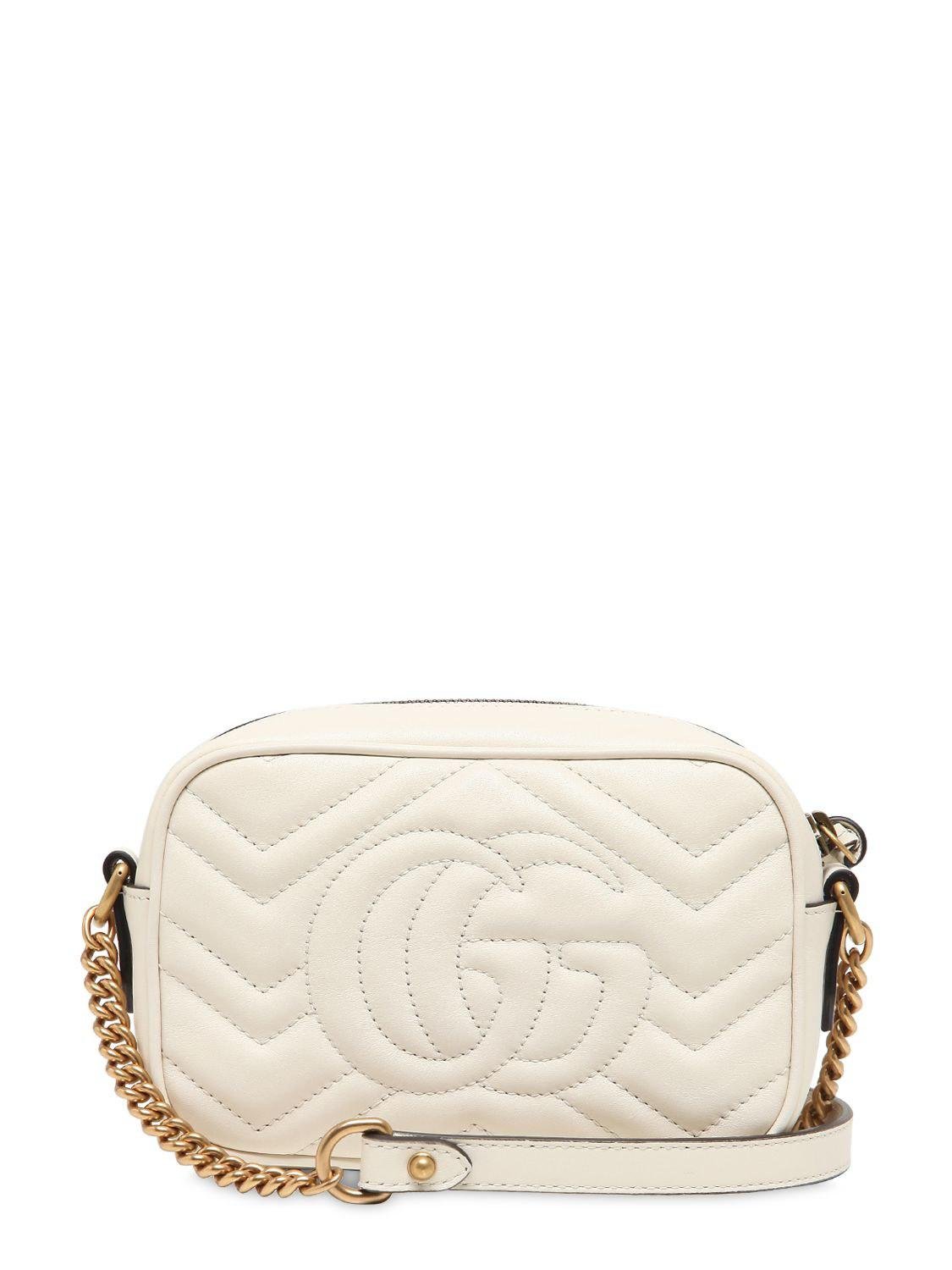 Gucci Mini Gg Marmont 2.0 Leather Camera Bag in White - Lyst