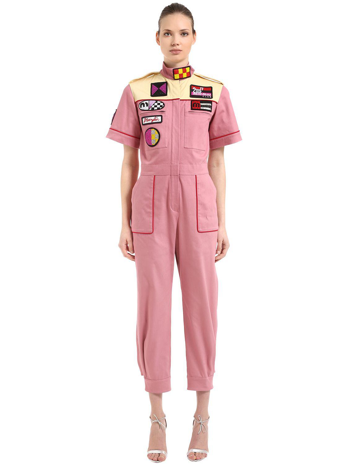 Miu Miu Rally Patch Jumpsuit in 38-40 (Pink) | Lyst Canada