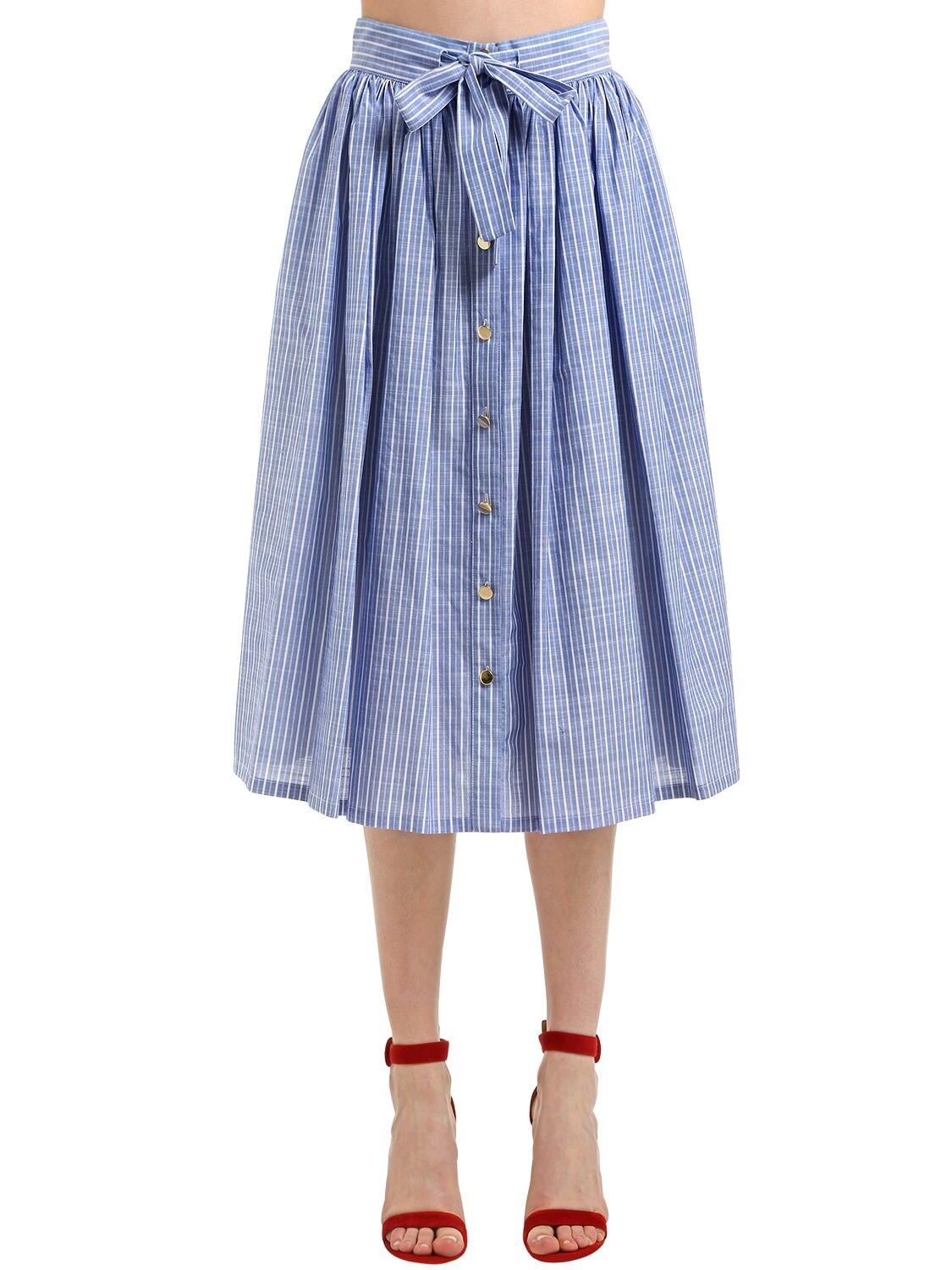 Stella Jean Striped Cotton Midi Skirt in Light Blue (Blue ...