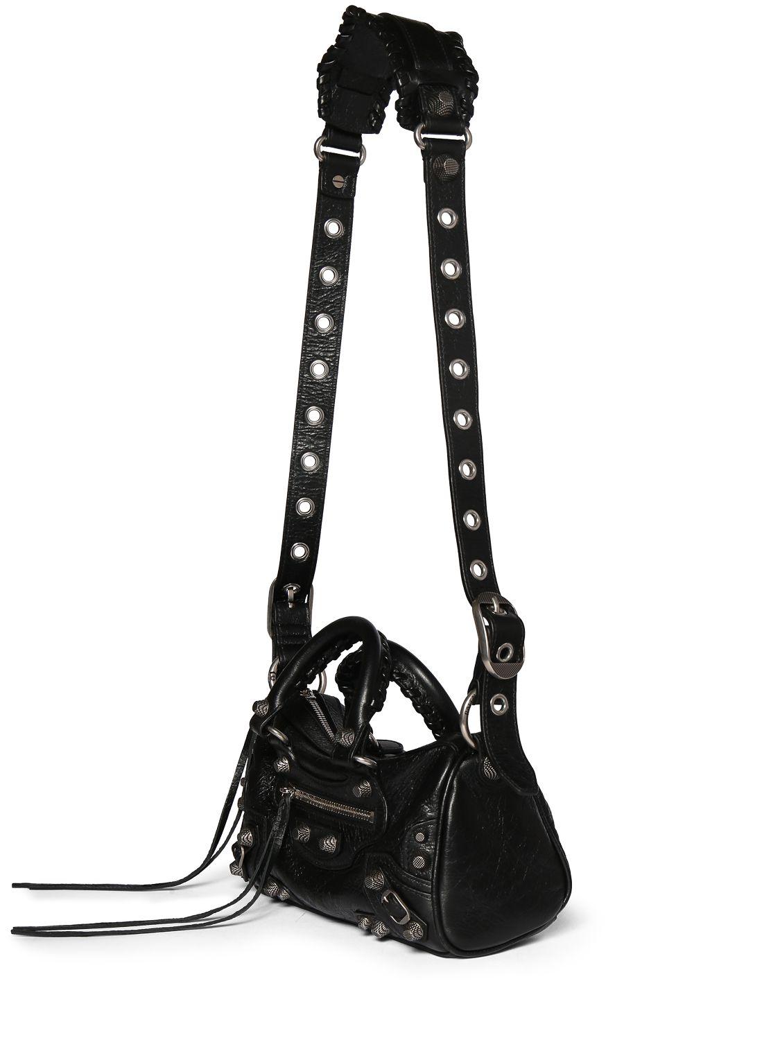 Balenciaga レディース ブラック Mini Le Cagole レザーダッフルバッグ 