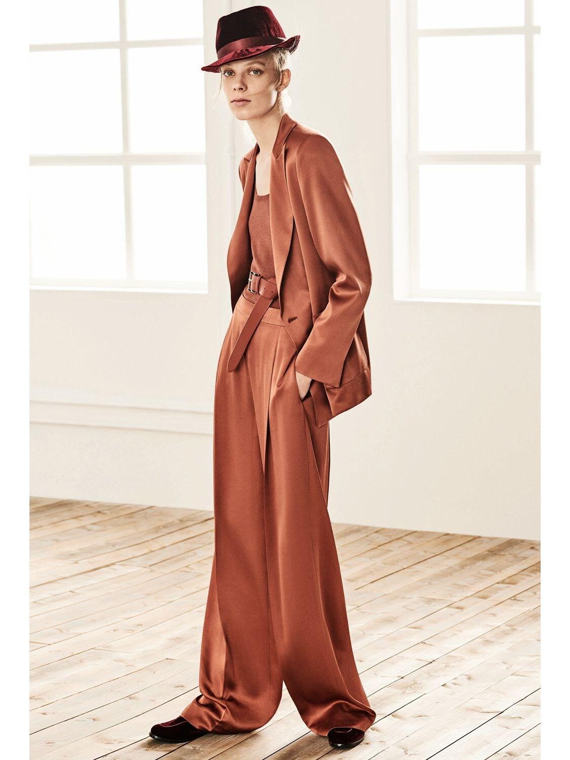 Wide Leg Silk Satin Palazzo Pants 