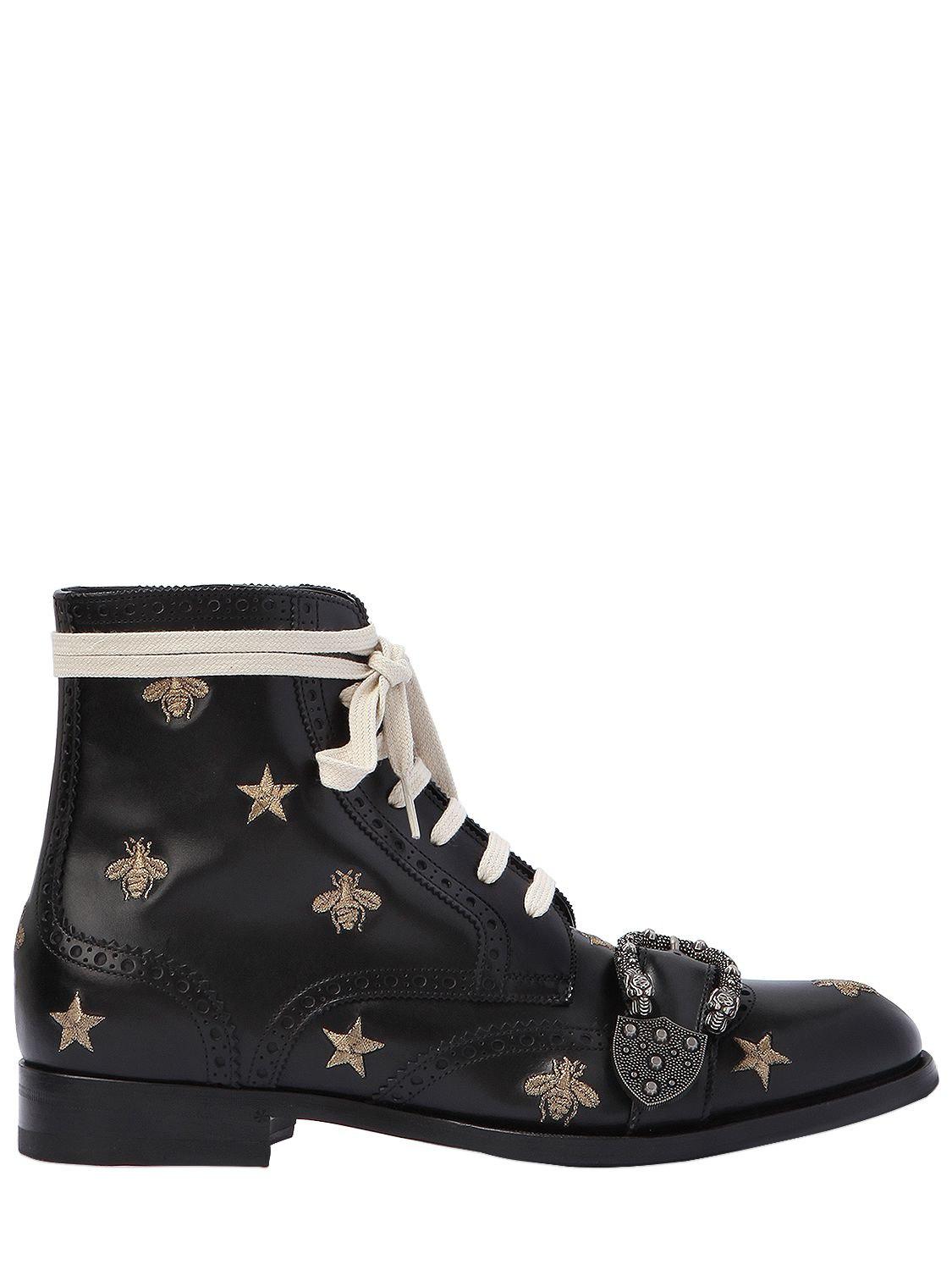 Gucci Leather Queercore Embroidered Laceup Boots in Black for Men Lyst