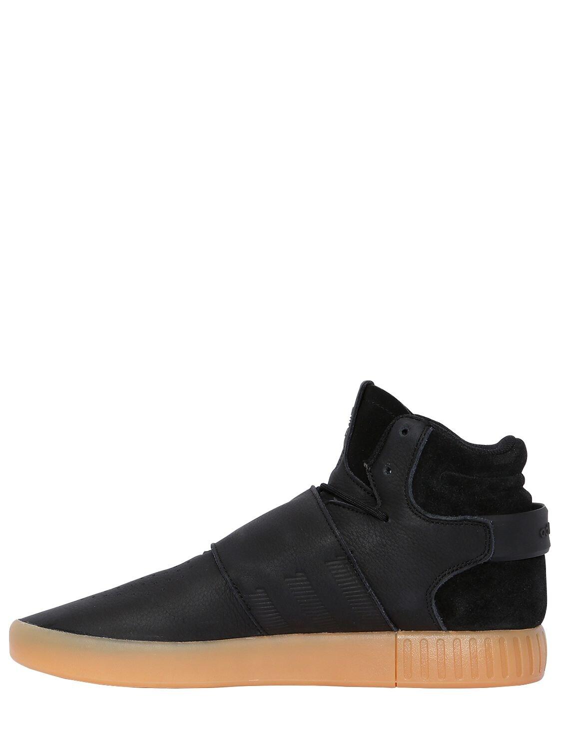 adidas Originals Leather Tubular Invader Strap Mid Top Sneakers in Black  for Men | Lyst