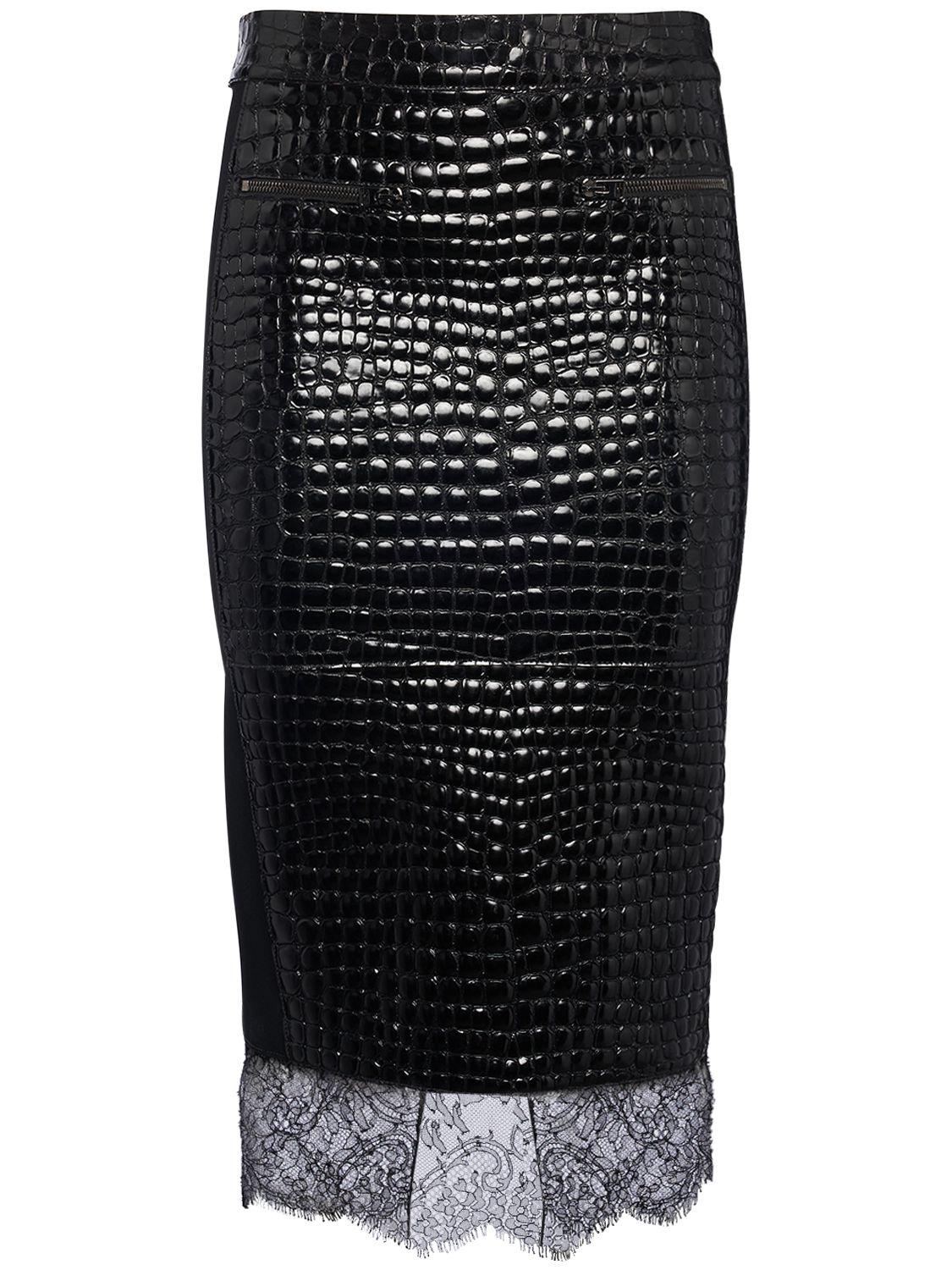 Tom Ford レディース ブラック Lvr Exclusive エンボスレザースカート 