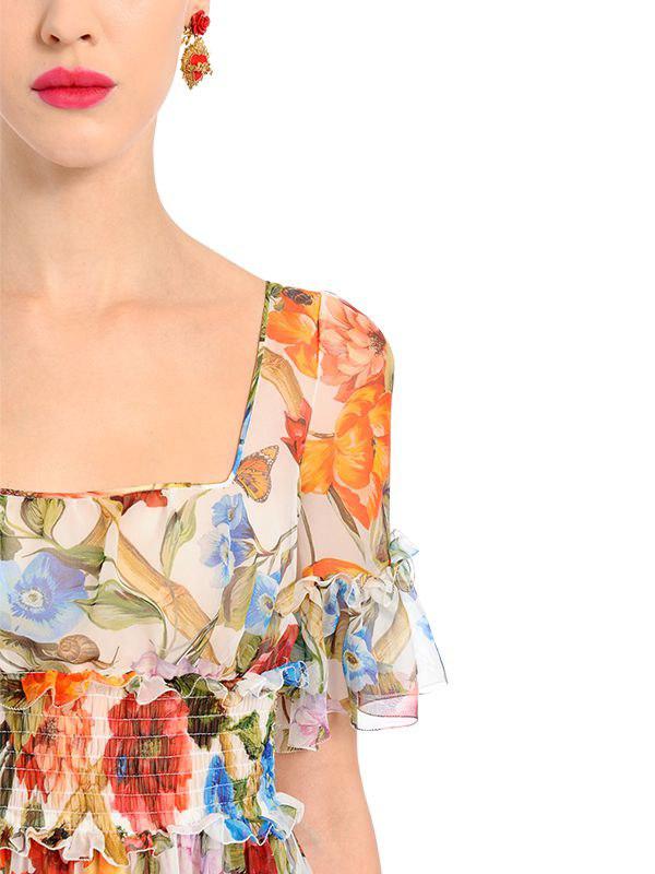 Dolce & Gabbana Bamboo Floral Printed Silk Chiffon Dress | Lyst
