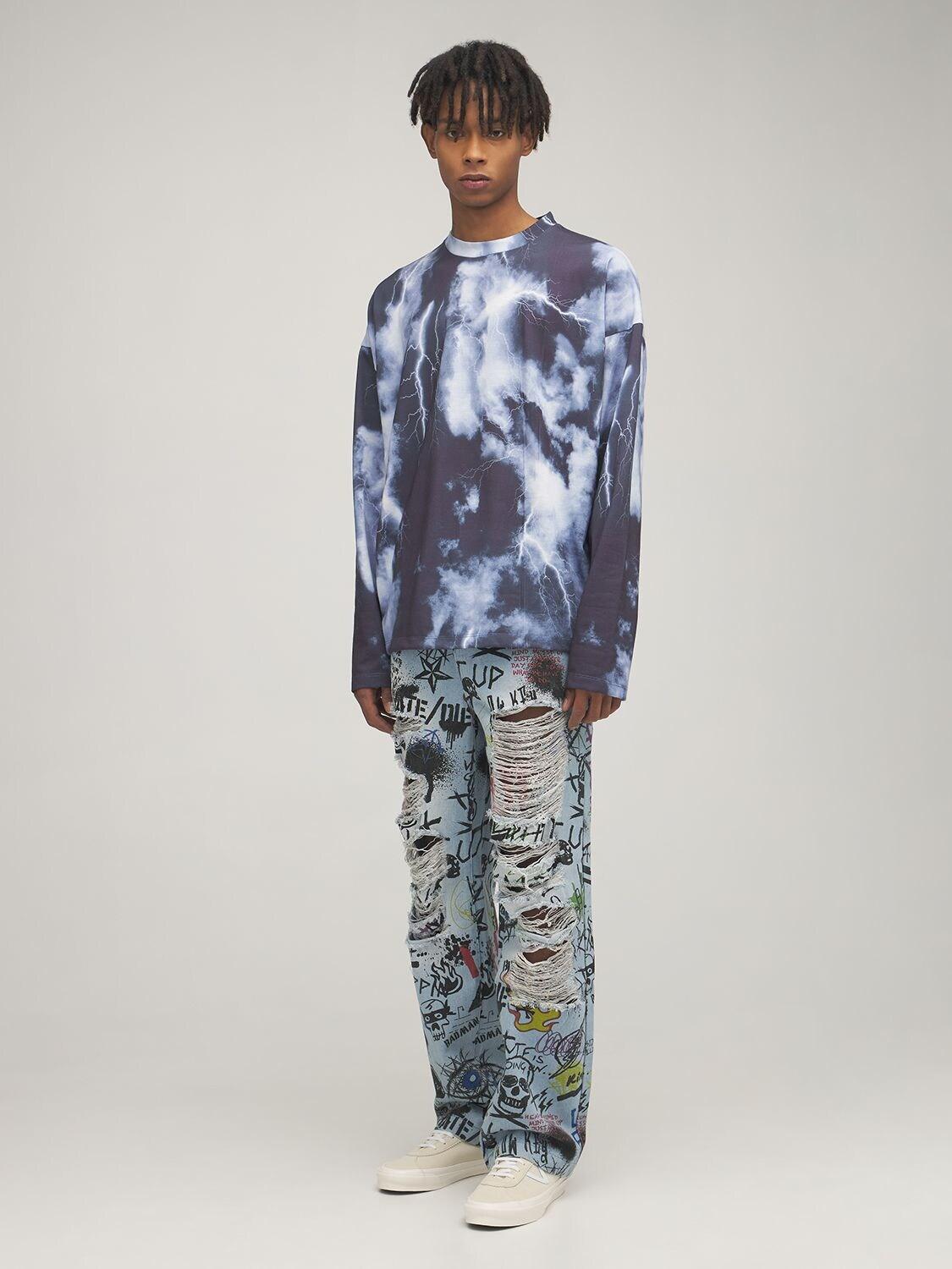 Denim Ripped Graffiti Skate Jeans 