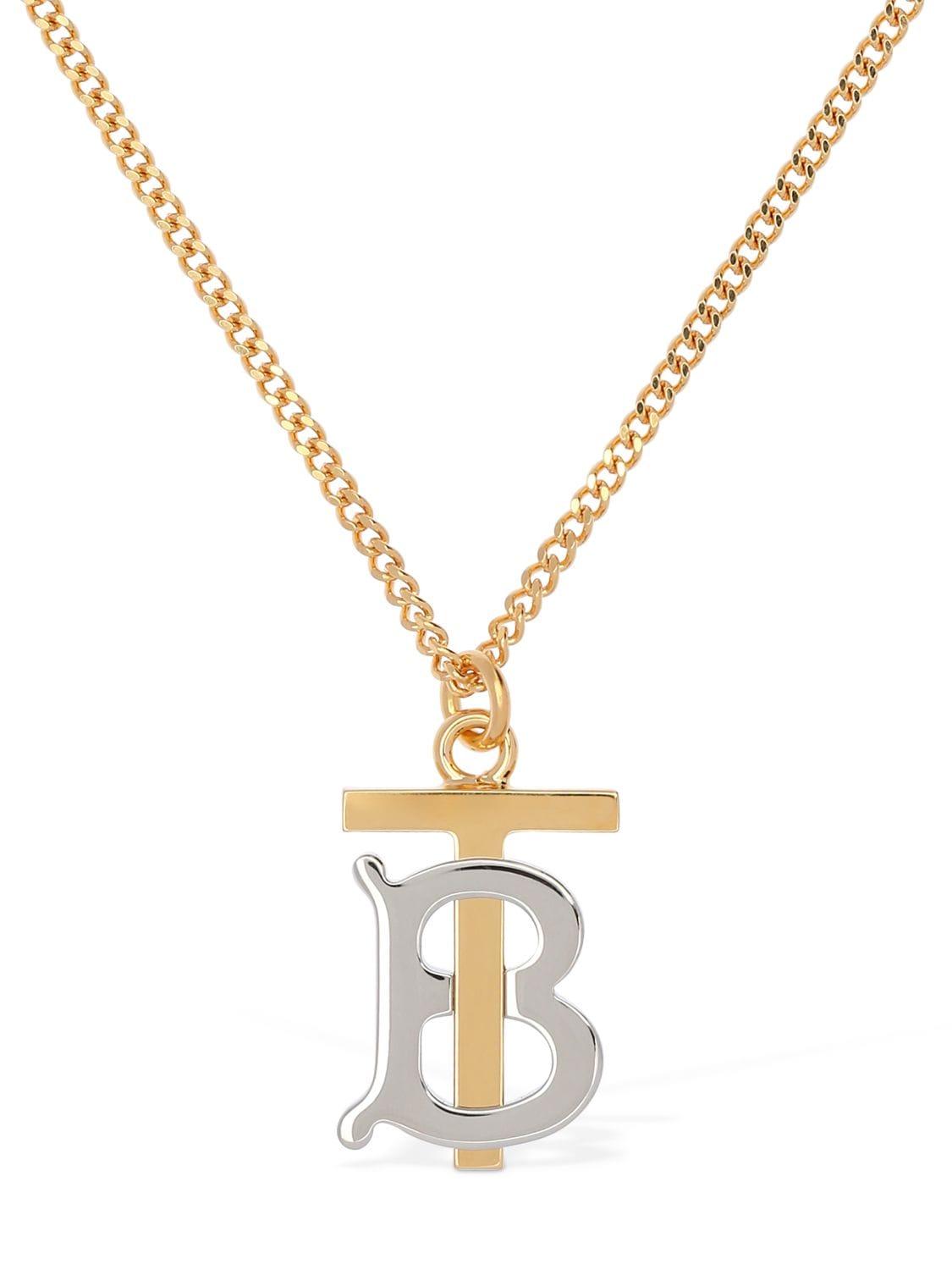 Burberry Tb Bicolor Logo Long Necklace in Metallic | Lyst