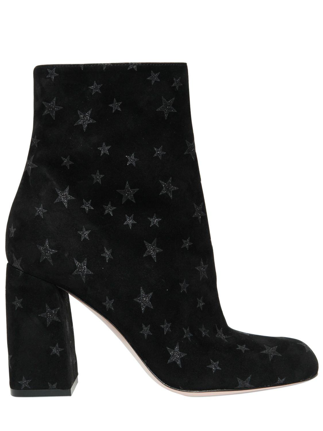 RED Valentino Suede Star-embellished Ankle Boots in Black | Lyst