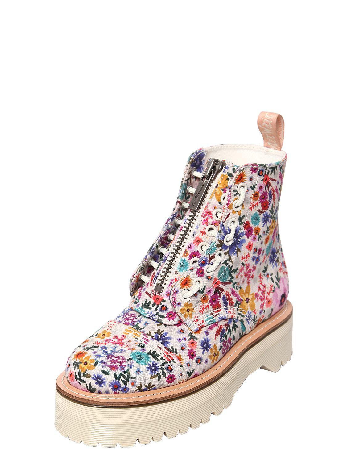 Dr. Martens 40mm Sinclair Floral Print Cotton Boots in White Lyst
