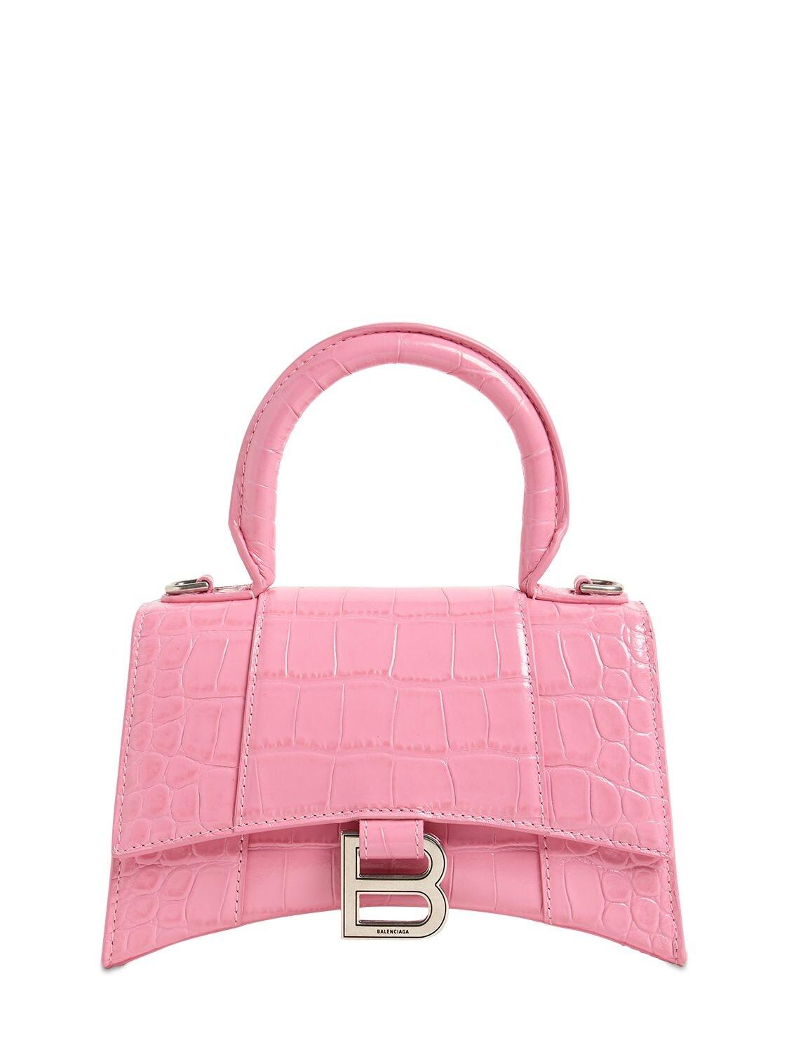 Balenciaga Xs Hourglass Croc Embossed Leather Bag in Pink - Lyst