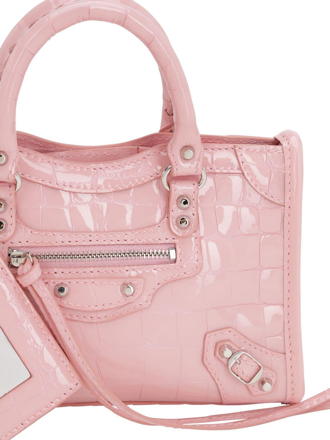 Balenciaga Nano City Croc Embossed Leather Bag in Pink | Lyst