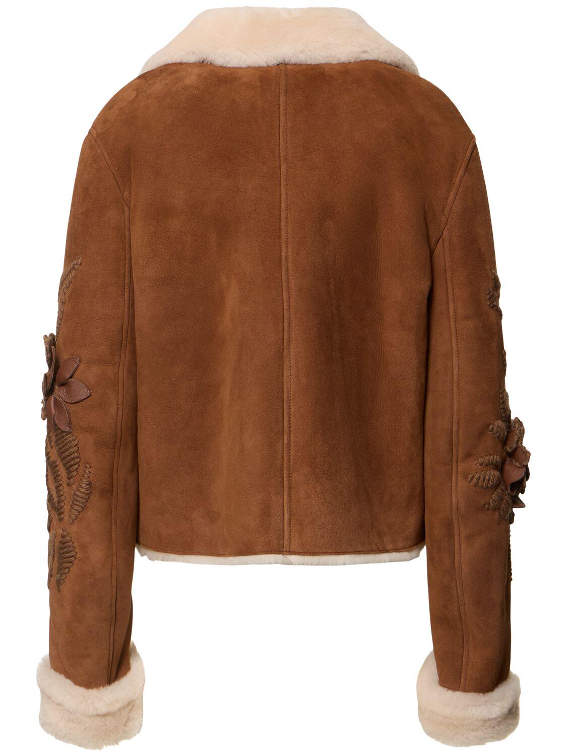 Ermanno Scervino Embroidered Suede Shearling Jacket in Brown Lyst UK