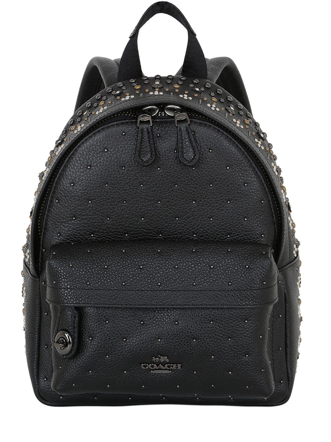 COACH Studded Leather Backpack in Black - Lyst